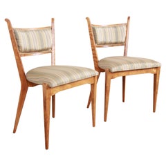 Edmond Spence Swedish Modern Sculpted Tiger Maple Side Chairs, Pair