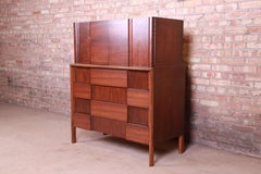 Edmond Spence Swedish Modern Sculpted Walnut Gentleman's Chest, Newly Refinished