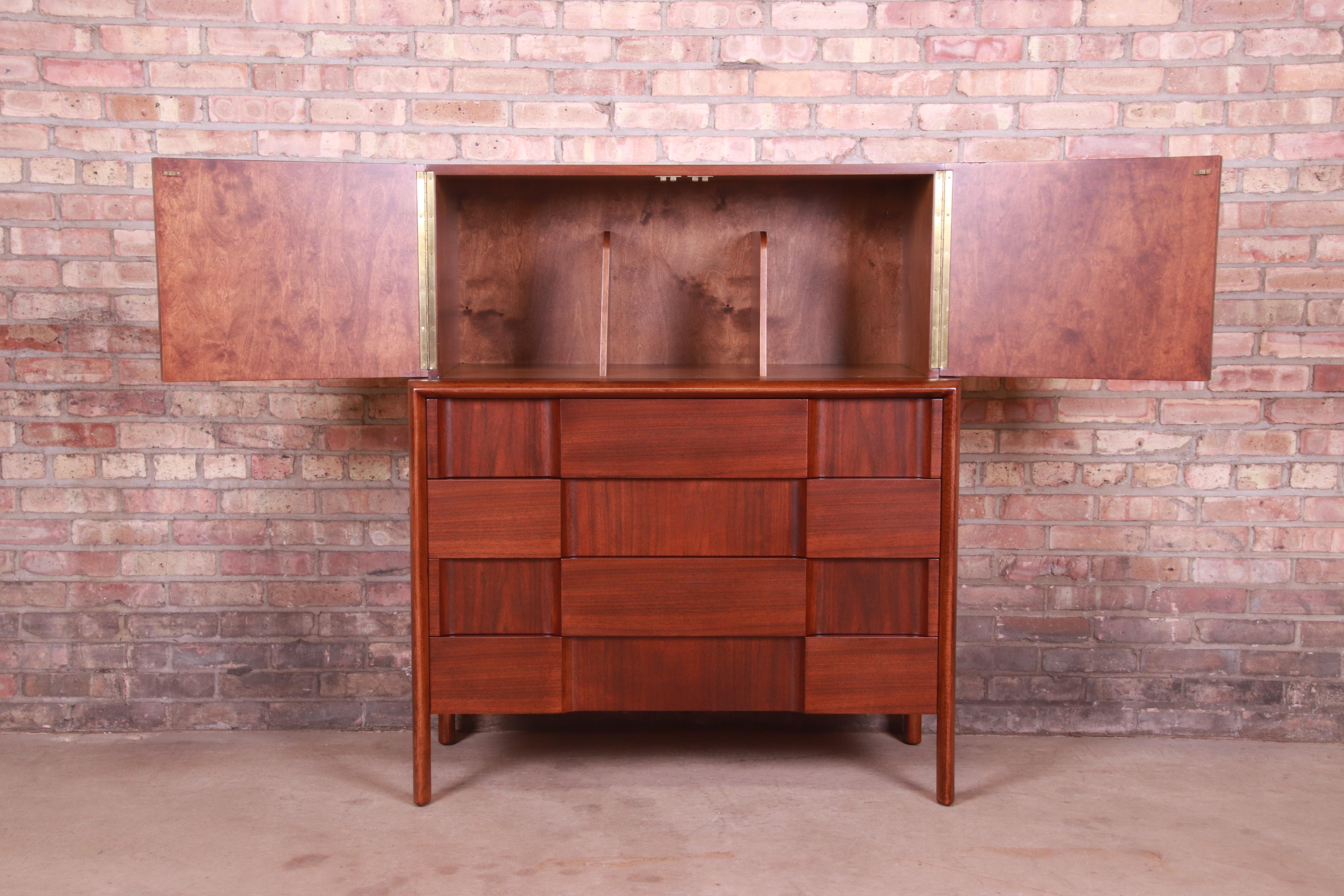 Edmond Spence Swedish Modern Sculpted Walnut Gentleman's Chest, Newly Refinished For Sale 1