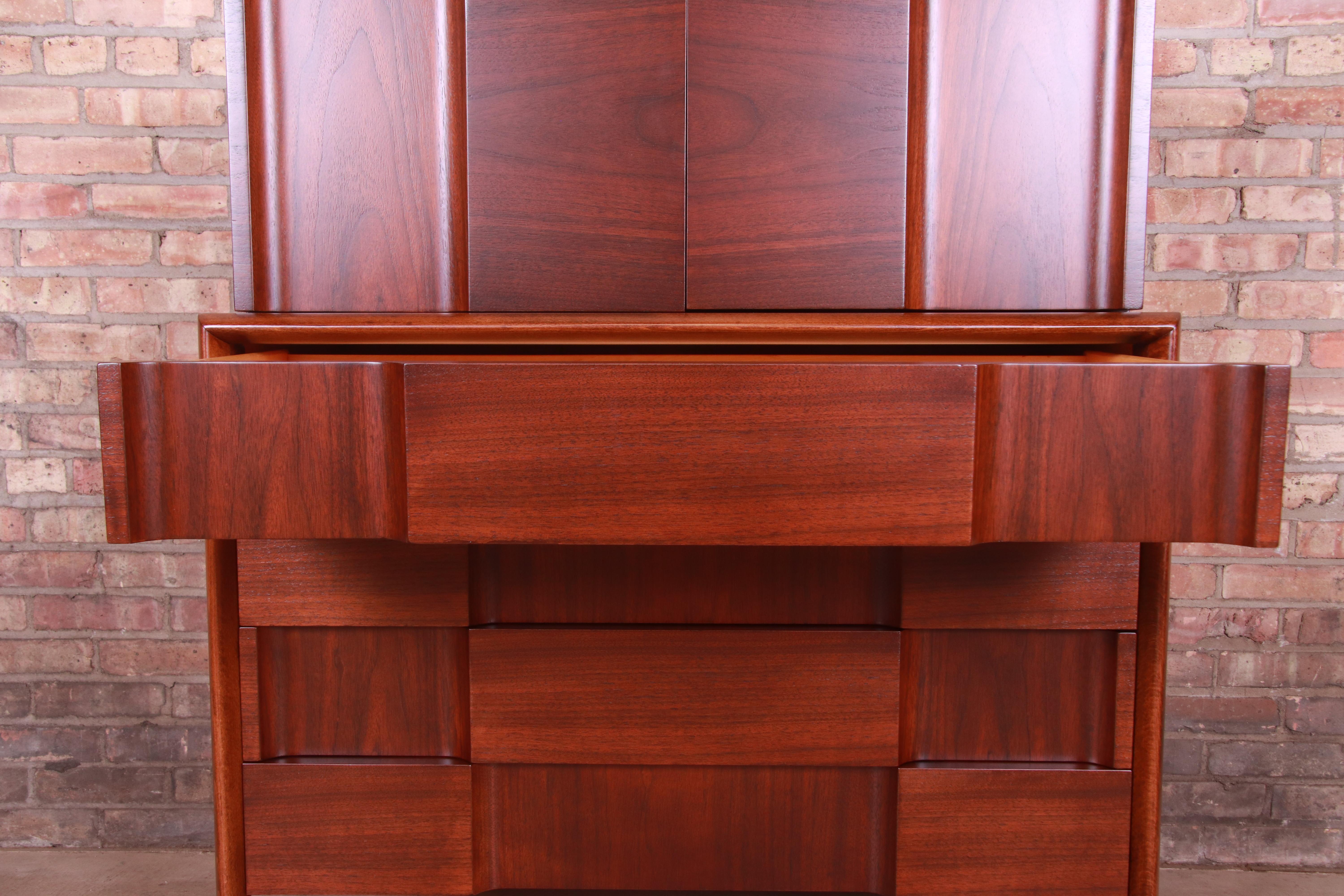 Edmond Spence Swedish Modern Sculpted Walnut Gentleman's Chest, Newly Refinished For Sale 4