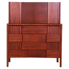 Edmond Spence Swedish Modern Sculpted Walnut Gentleman's Chest, Newly Refinished