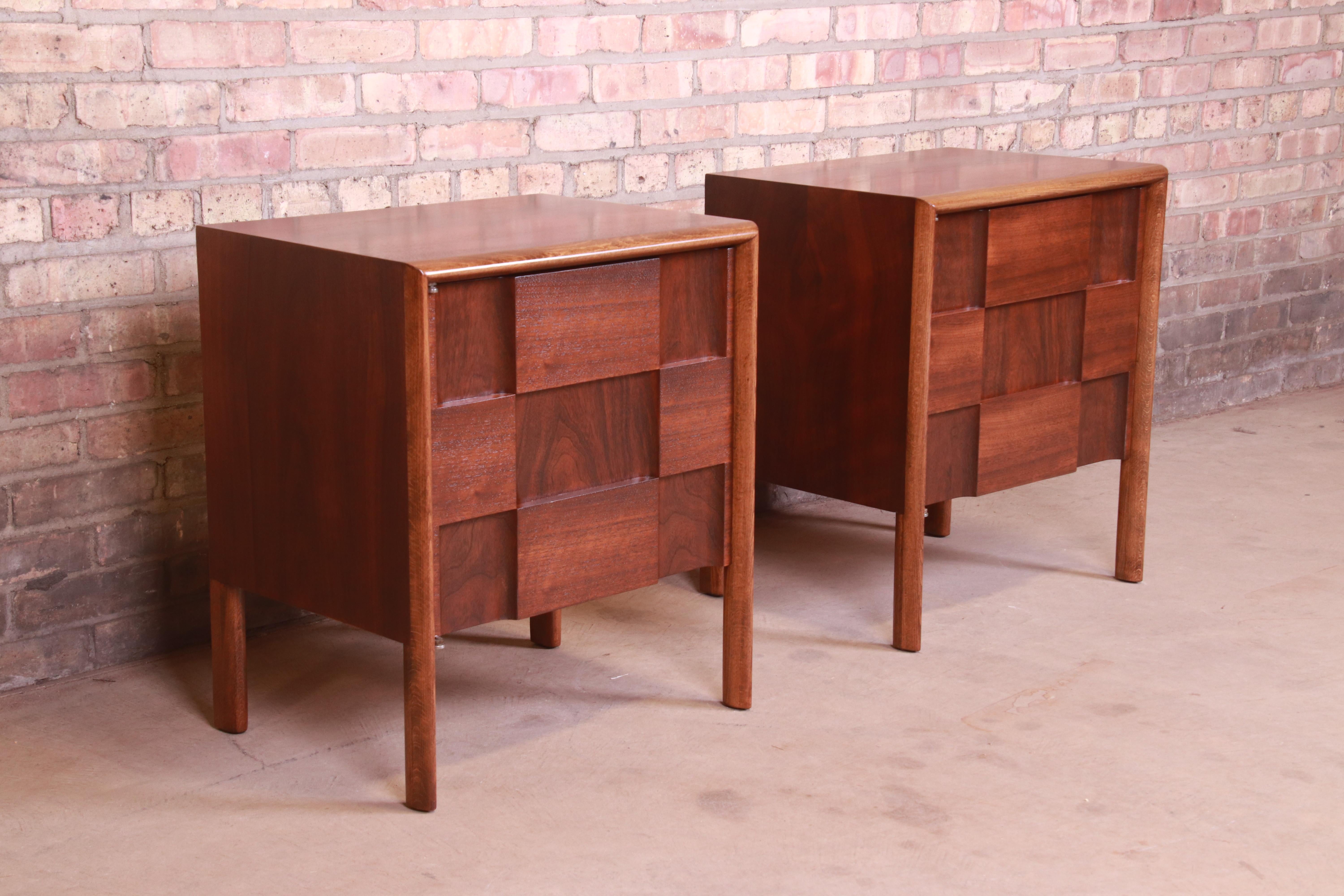 Mid-20th Century Edmond Spence Swedish Modern Sculpted Walnut Nightstands, Newly Refinished