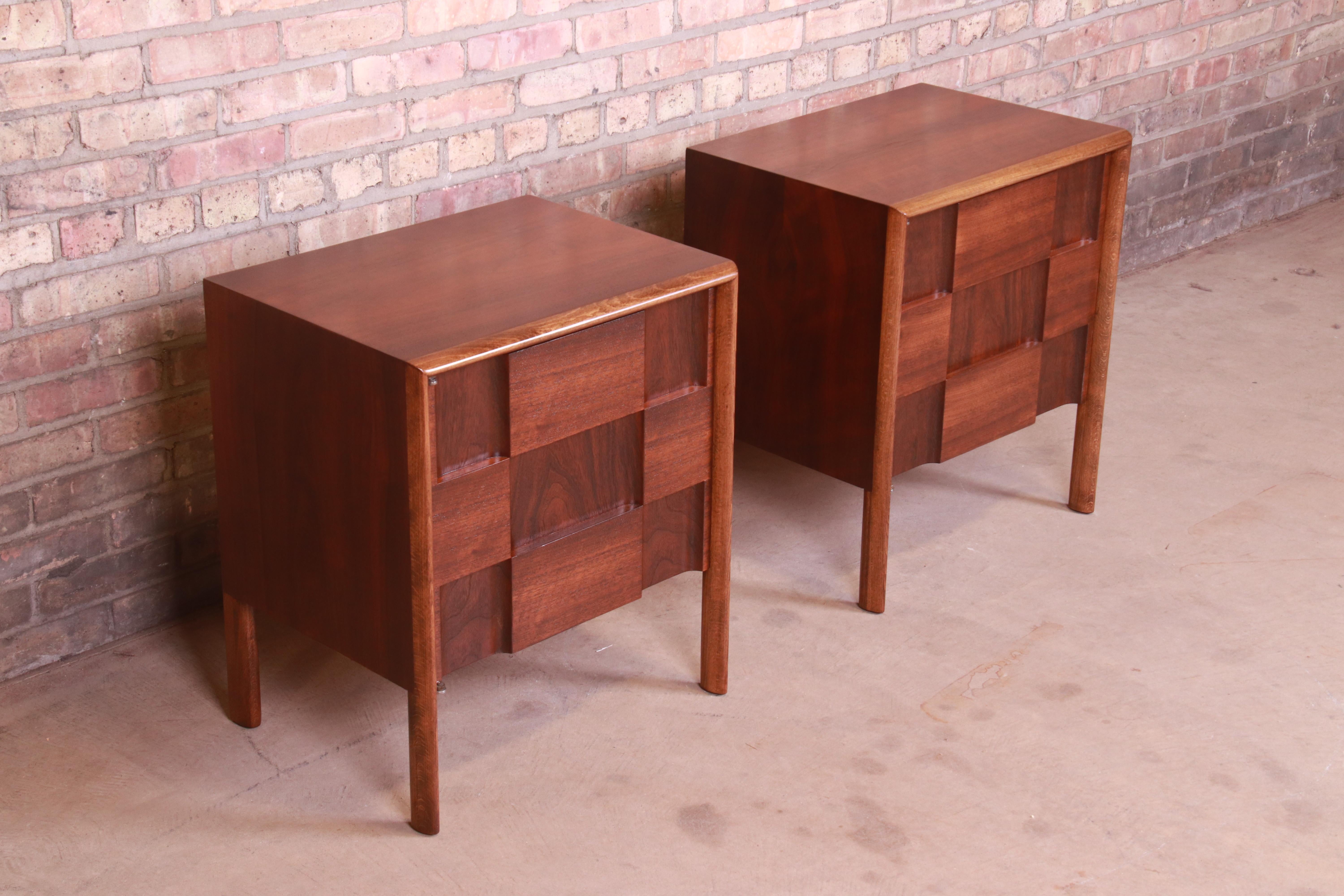 Edmond Spence Swedish Modern Sculpted Walnut Nightstands, Newly Refinished 1