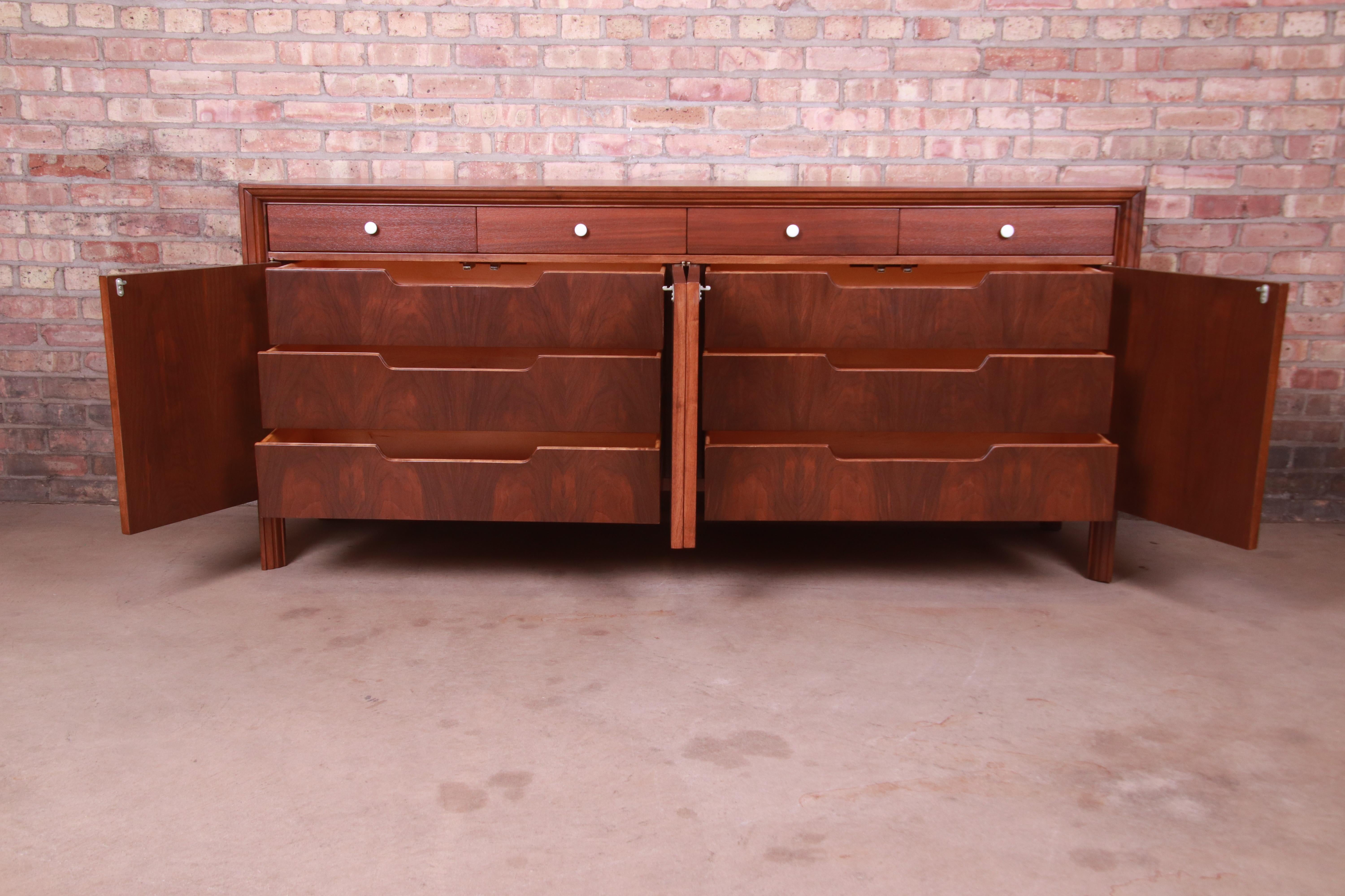 Edmond Spence Swedish Modern Walnut Credenza With Travertine Inlay, Refinished 8