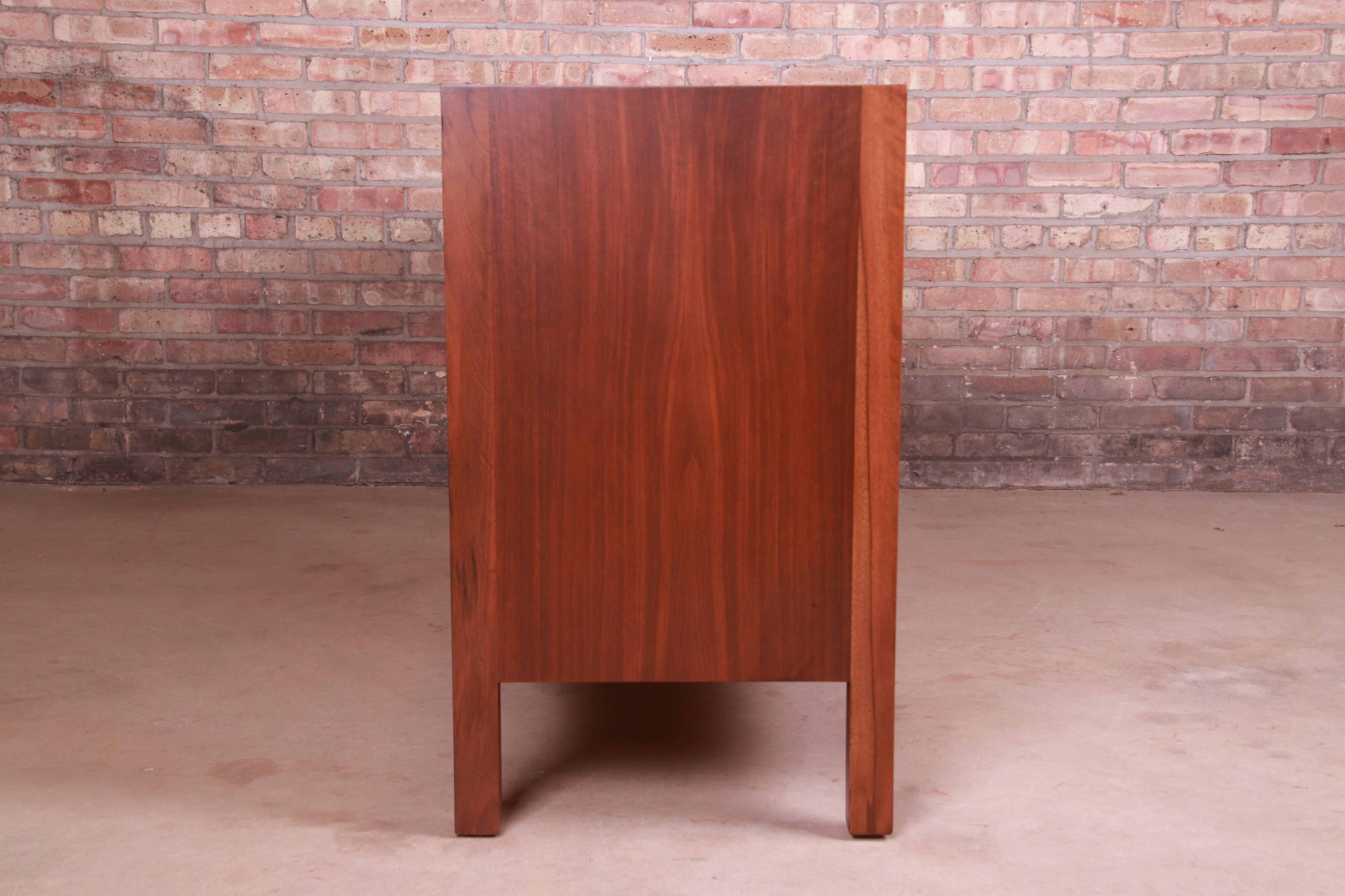 Edmond Spence Swedish Modern Walnut Credenza With Travertine Inlay, Refinished 10