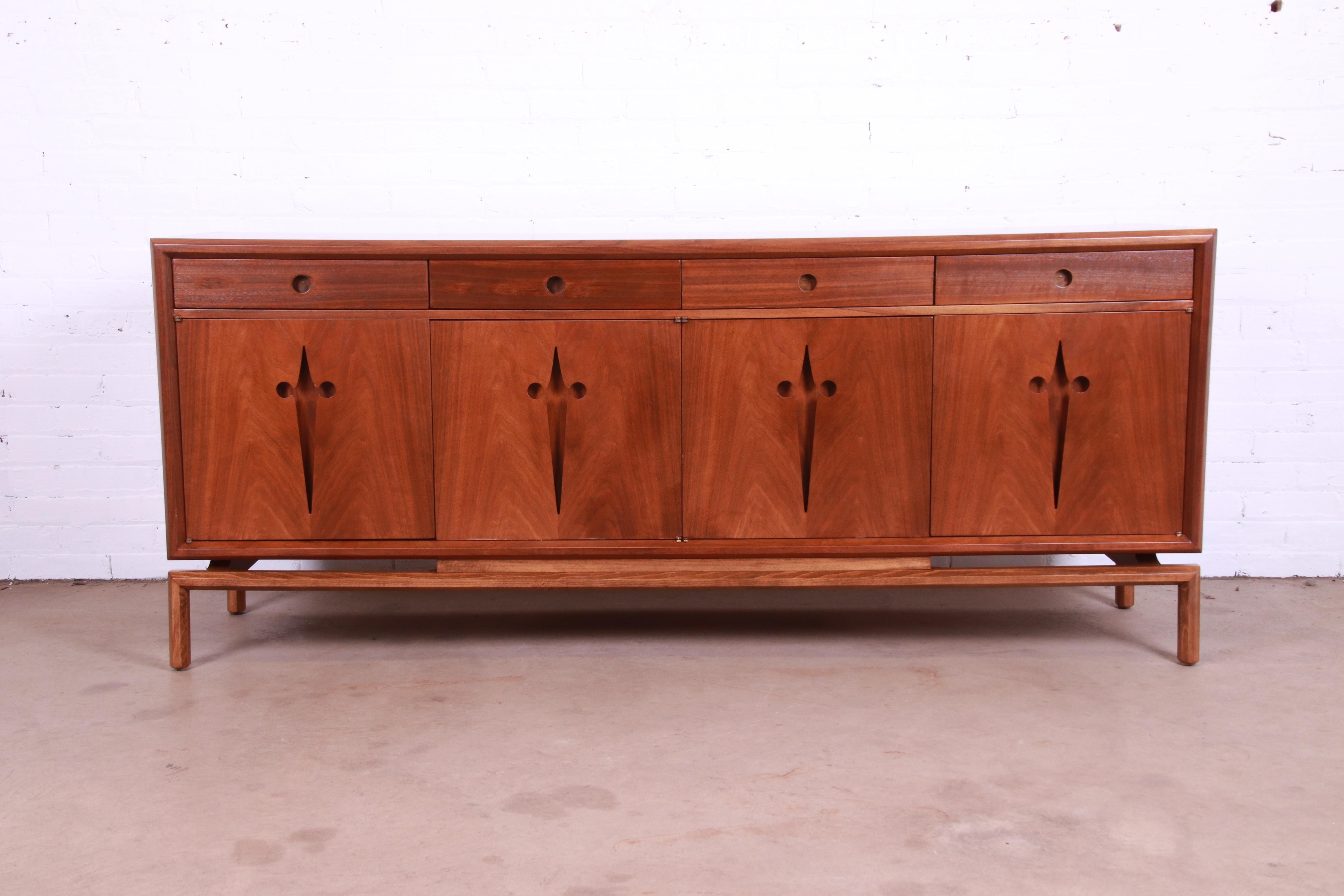 Mid-Century Modern Edmond Spence Swedish Modern Walnut Sideboard Credenza, Newly Refinished For Sale