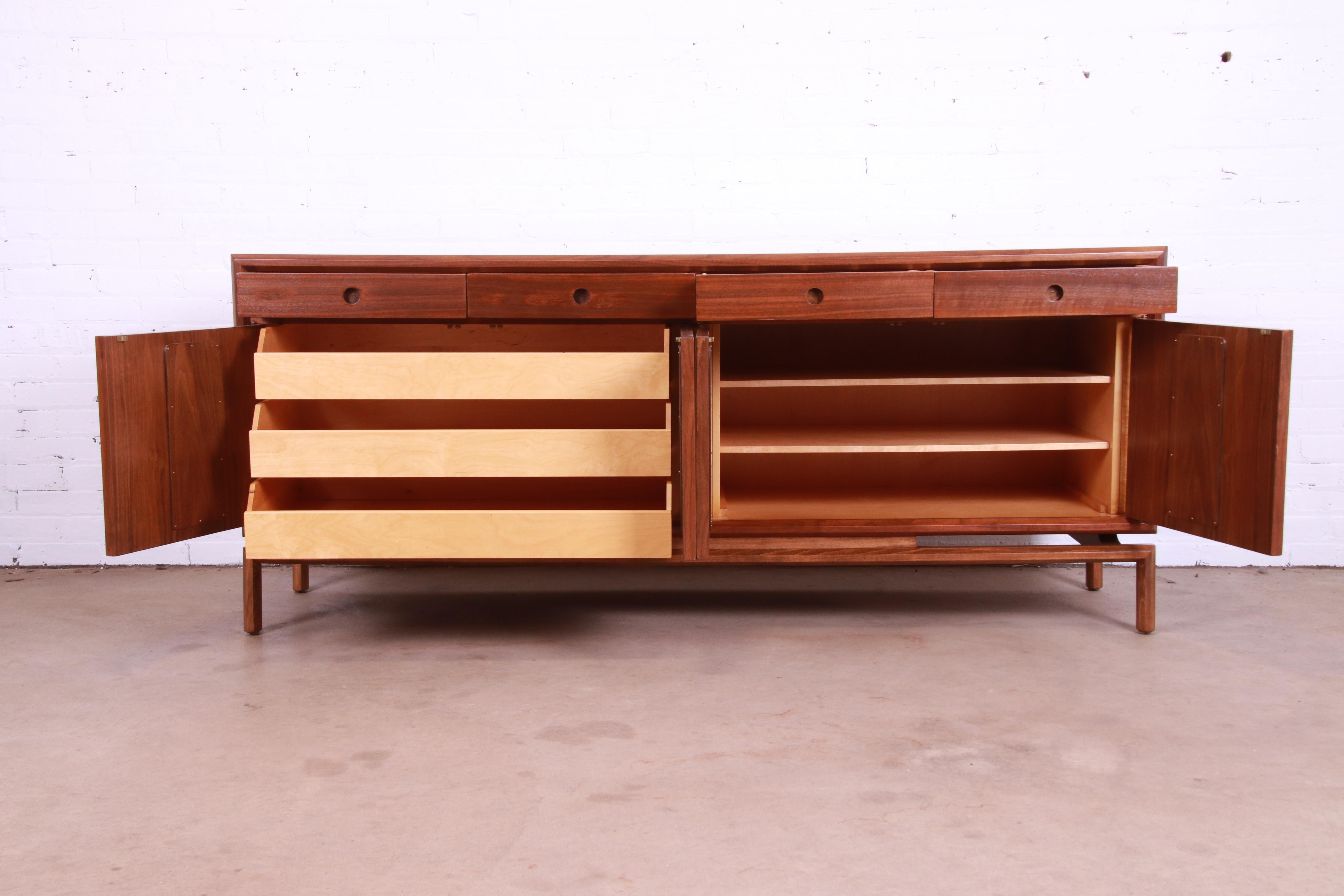 Edmond Spence Swedish Modern Walnut Sideboard Credenza, Newly Refinished For Sale 2