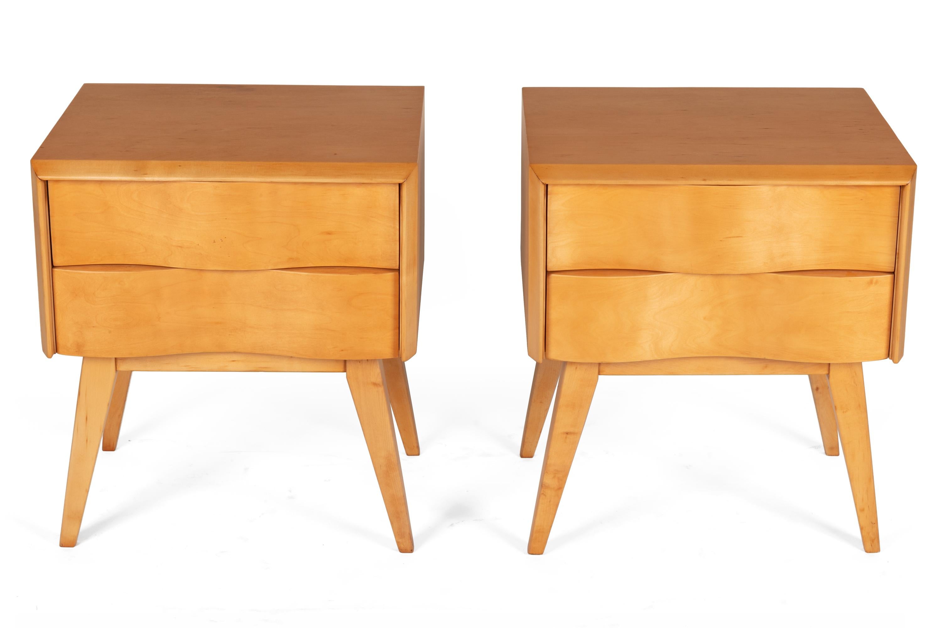 Mid-Century Modern Edmond Spence Wave Front Two-Drawer Nightstands or Side Tables, Sweden 1950s