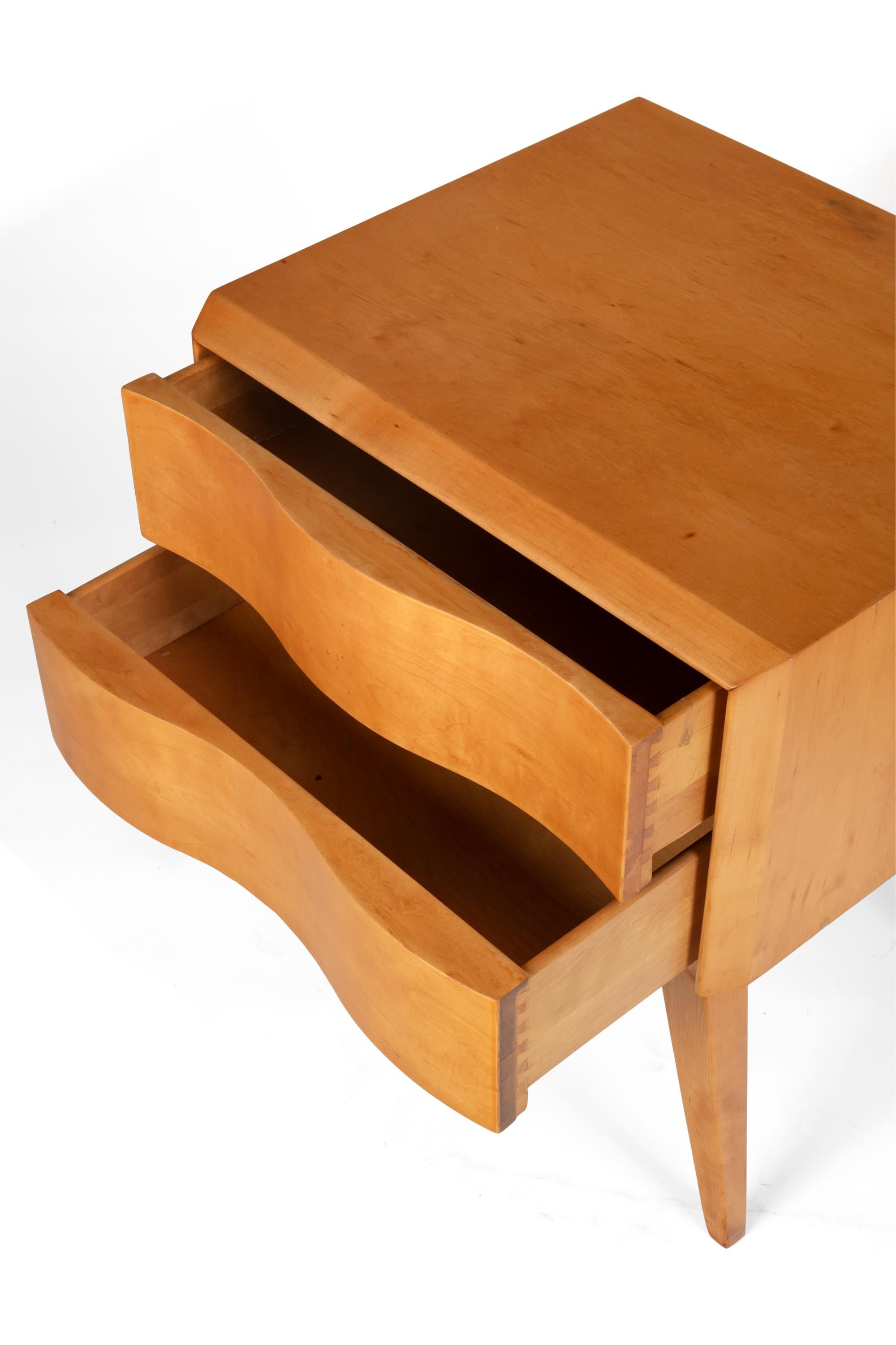 Mid-20th Century Edmond Spence Wave Front Two-Drawer Nightstands or Side Tables, Sweden 1950s