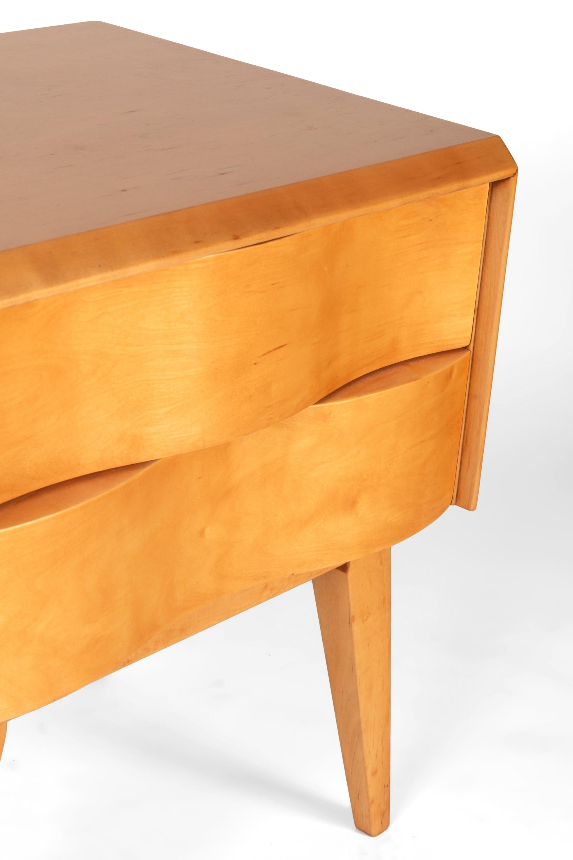 Birch Edmond Spence Wave Front Two-Drawer Nightstands or Side Tables, Sweden 1950s