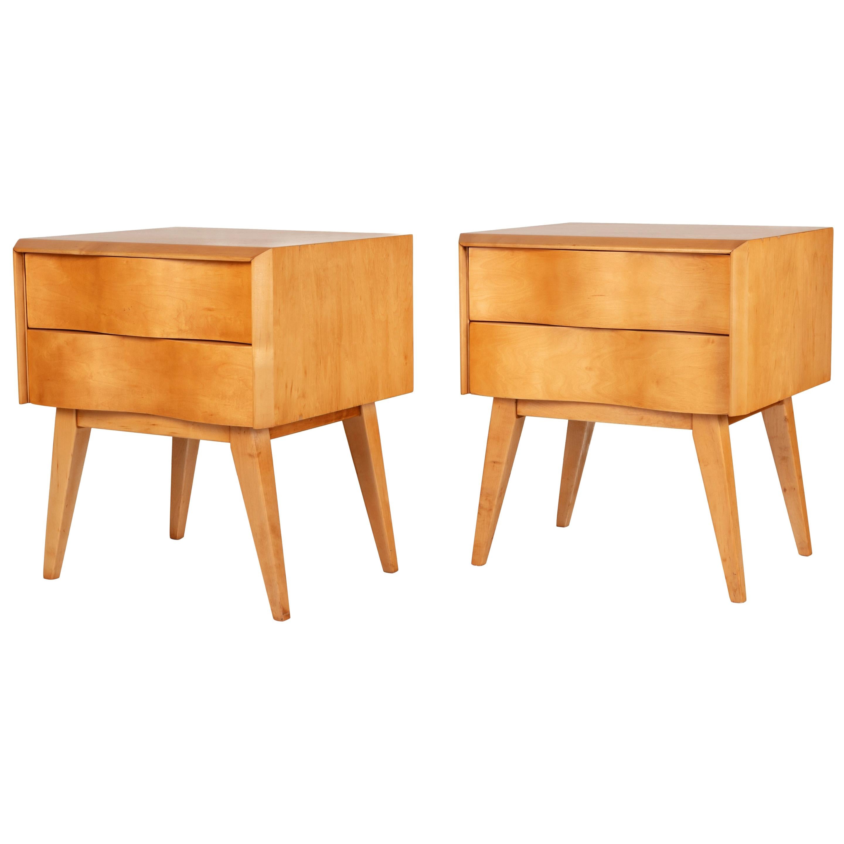 Edmond Spence Wave Front Two-Drawer Nightstands or Side Tables, Sweden 1950s