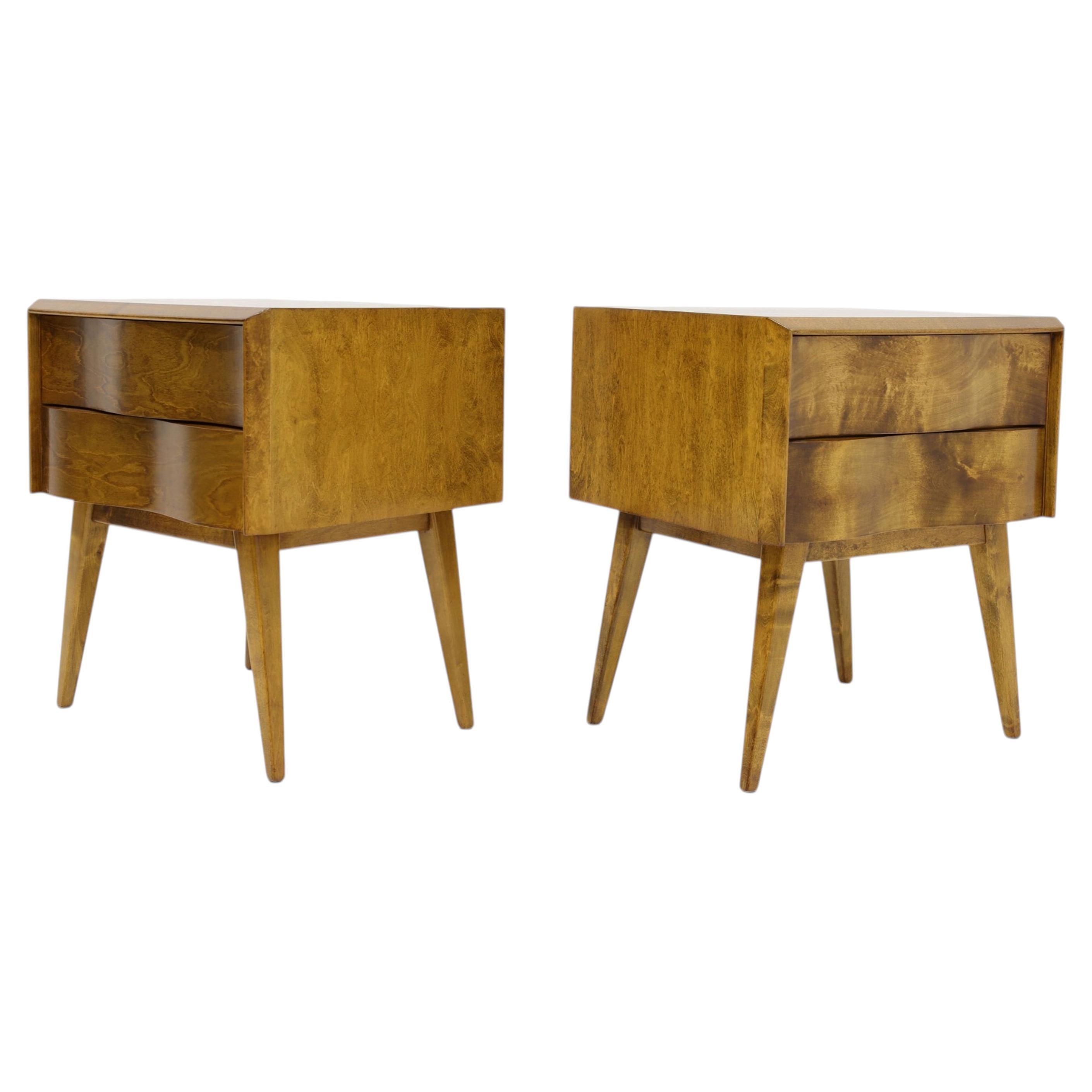 Edmond Spence Wavy Front Nightstands in Birch For Sale