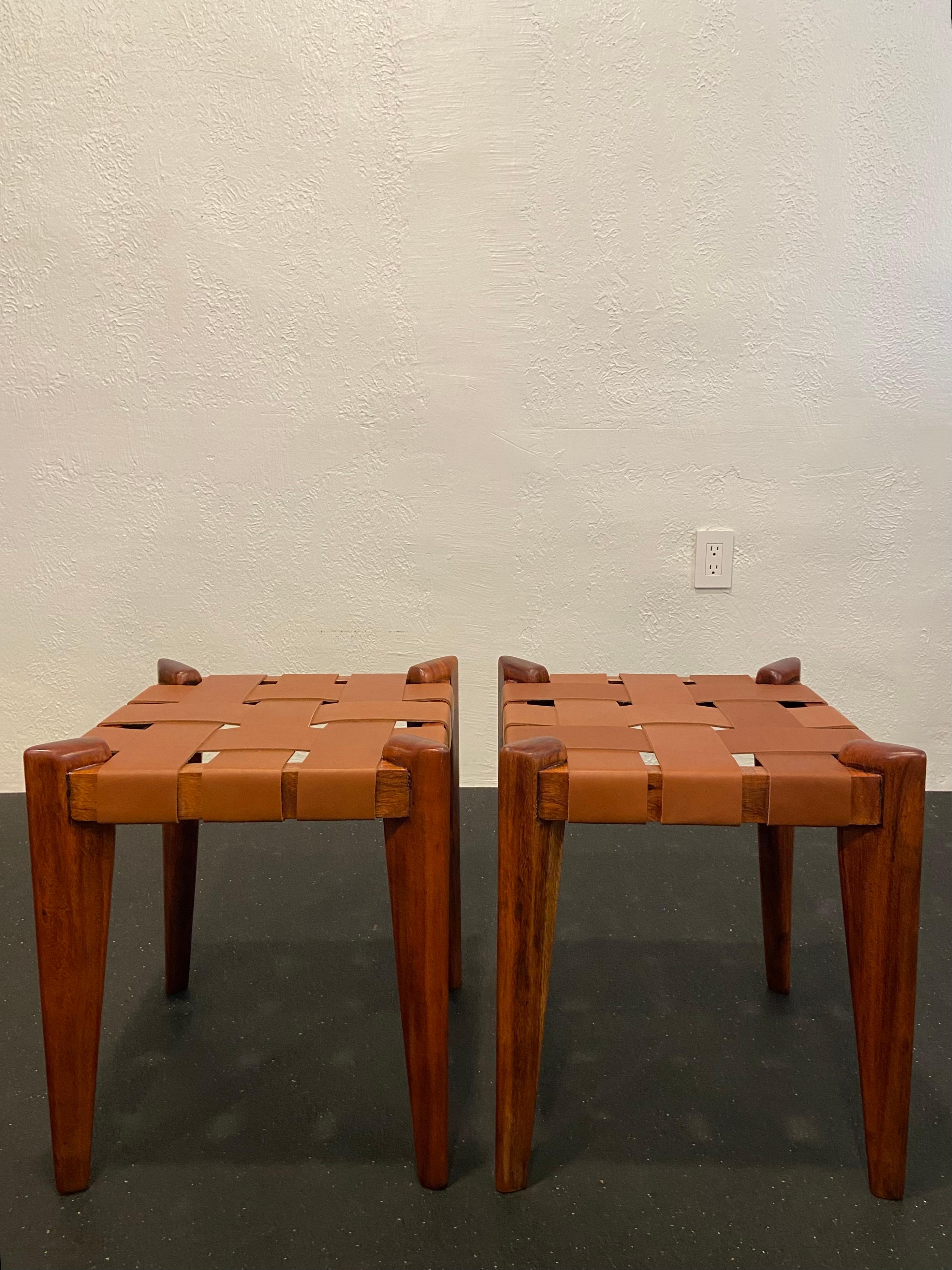 Edmond Spence Woven Leather Stools-a Pair For Sale 7