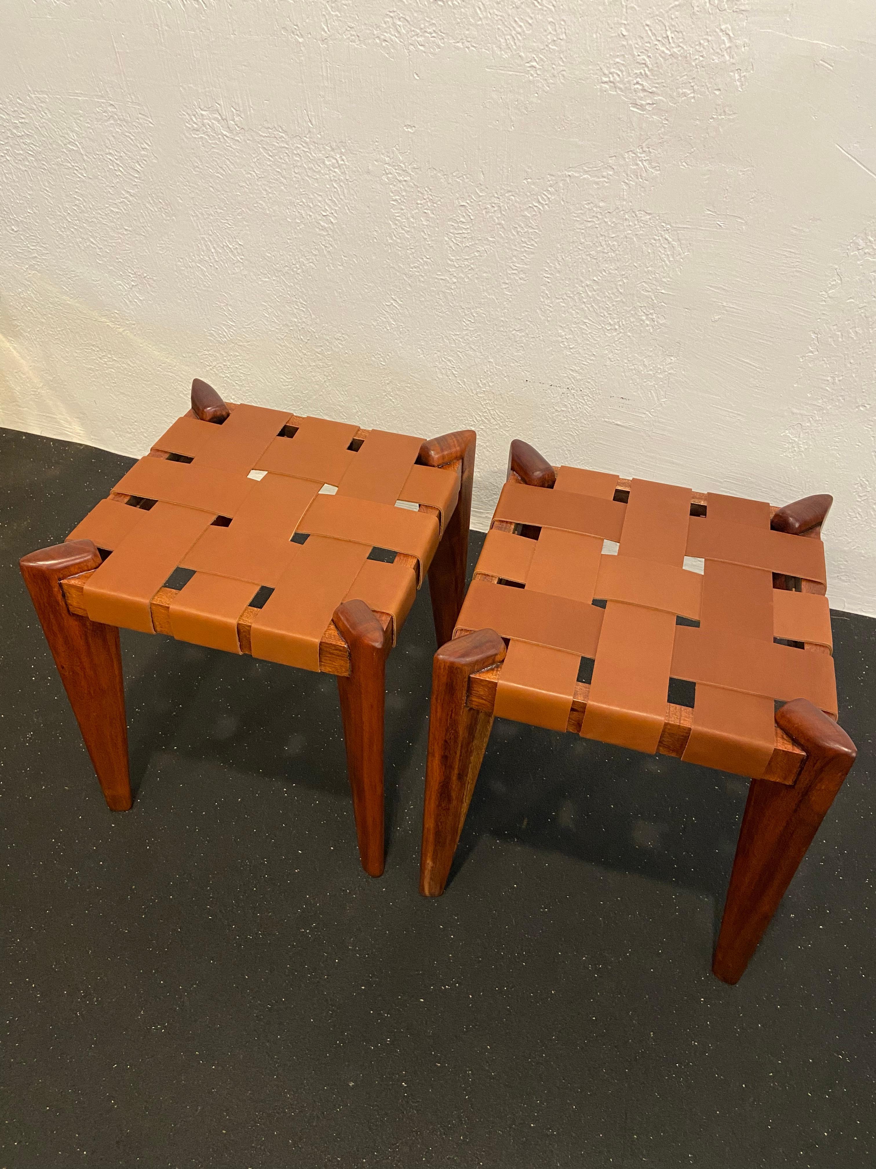 Edmond Spence Woven Leather Stools-a Pair For Sale 8