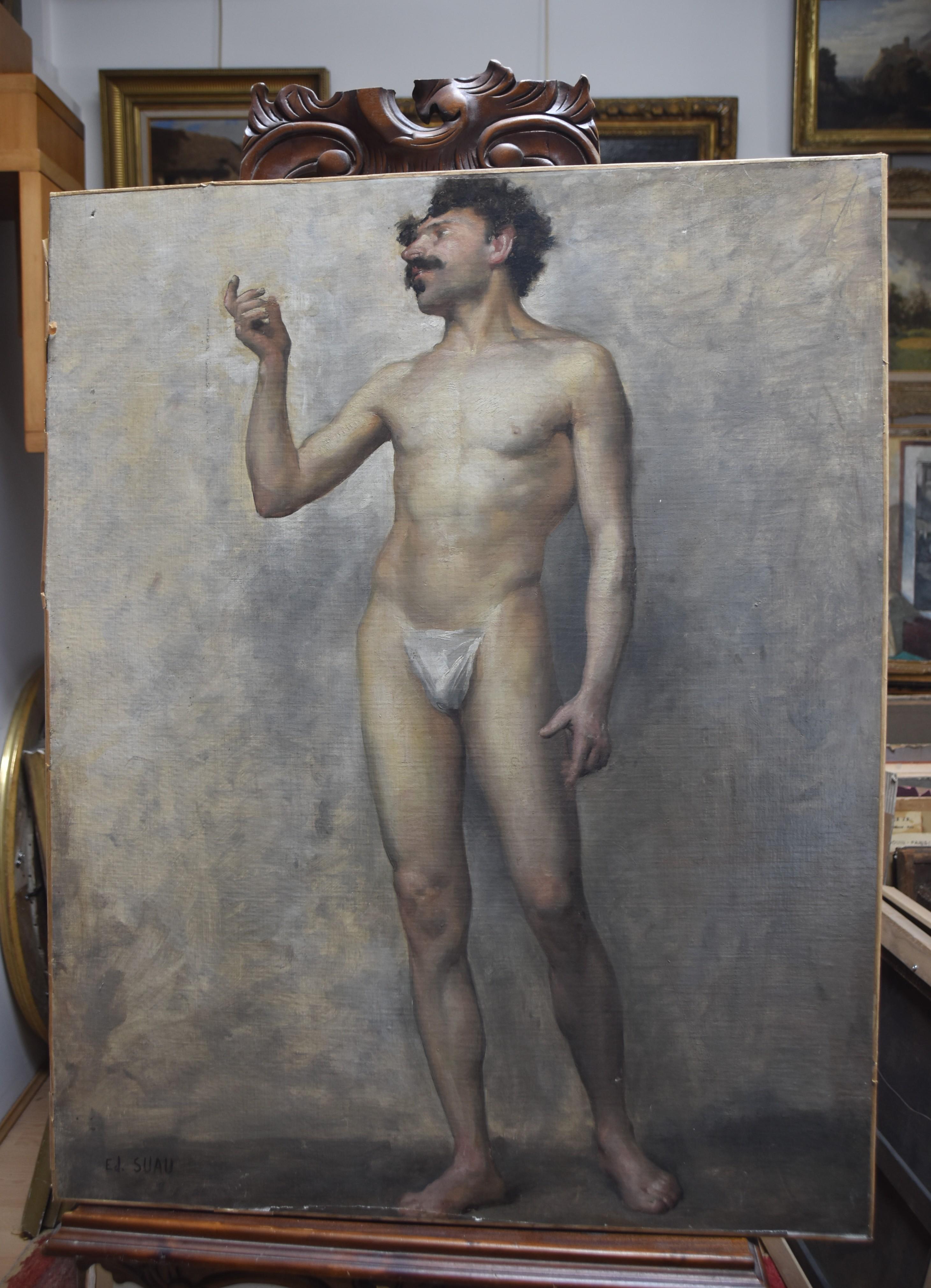 Edmond Suau (1871-1929) Une Académie, Standing man, signed oil on canvas For Sale 6