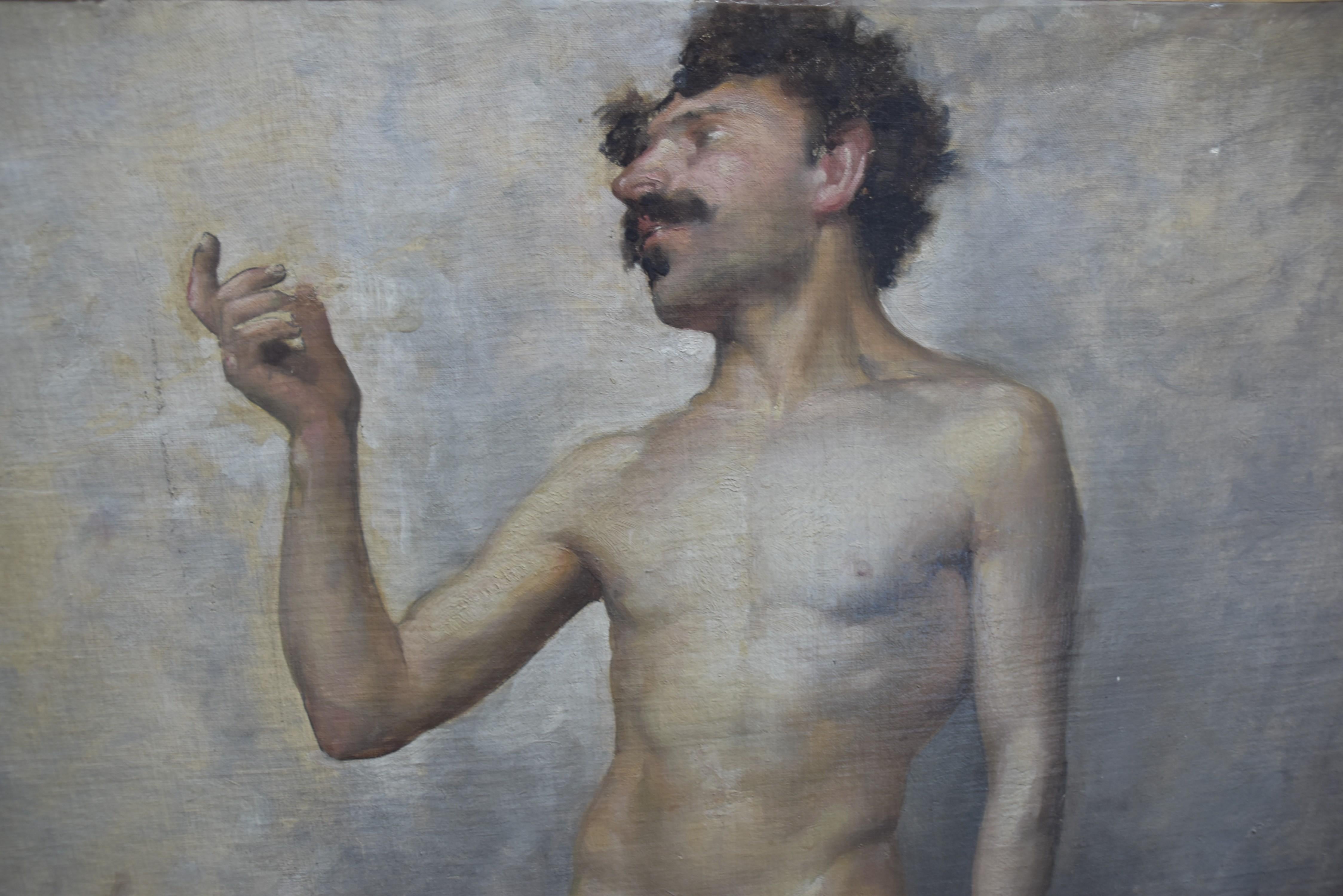 Edmond Suau (1871-1929) Une Académie, Standing man, signed oil on canvas For Sale 8