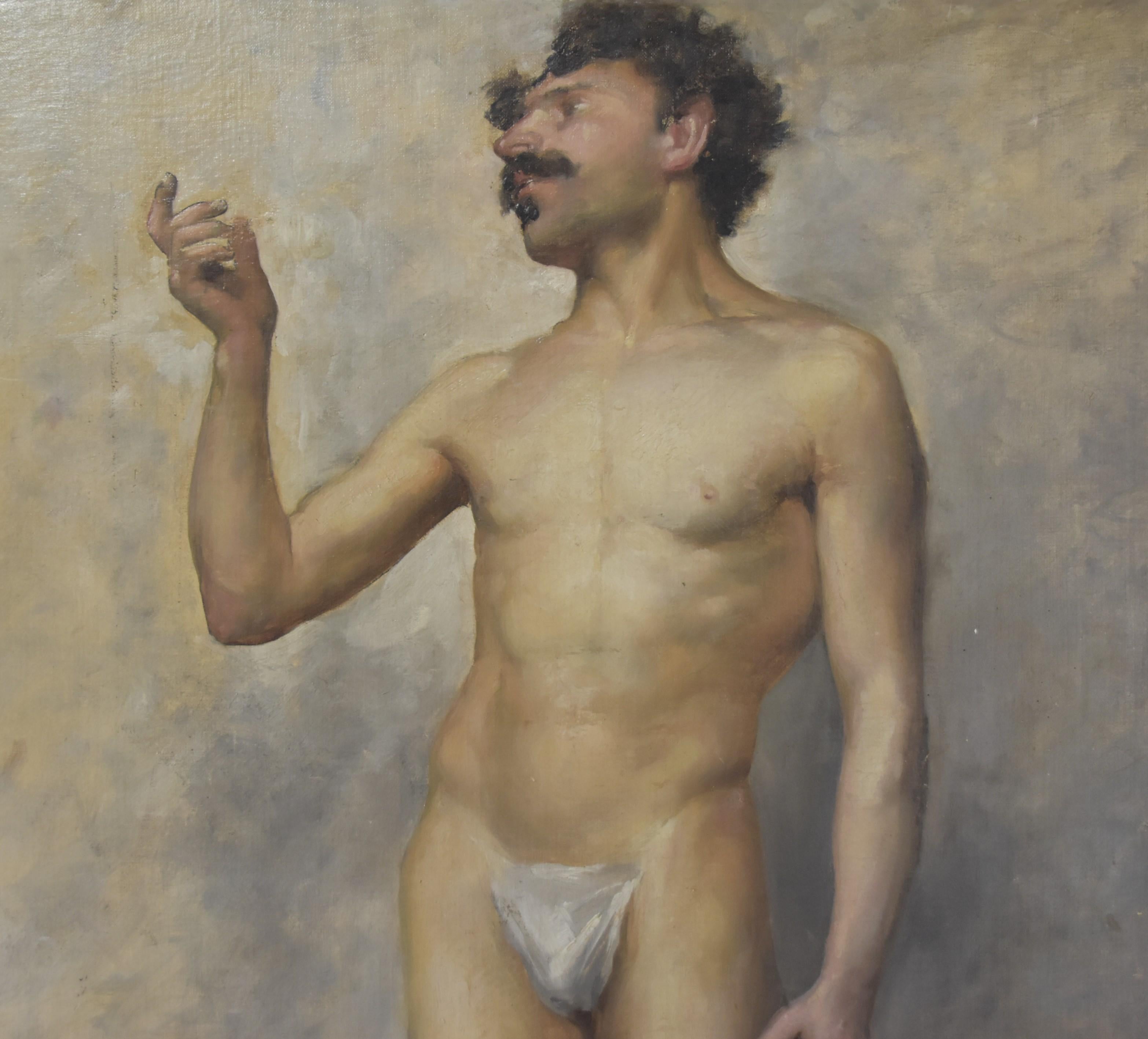 Edmond Suau (1871-1929) Une Académie, Standing man, signed oil on canvas For Sale 1
