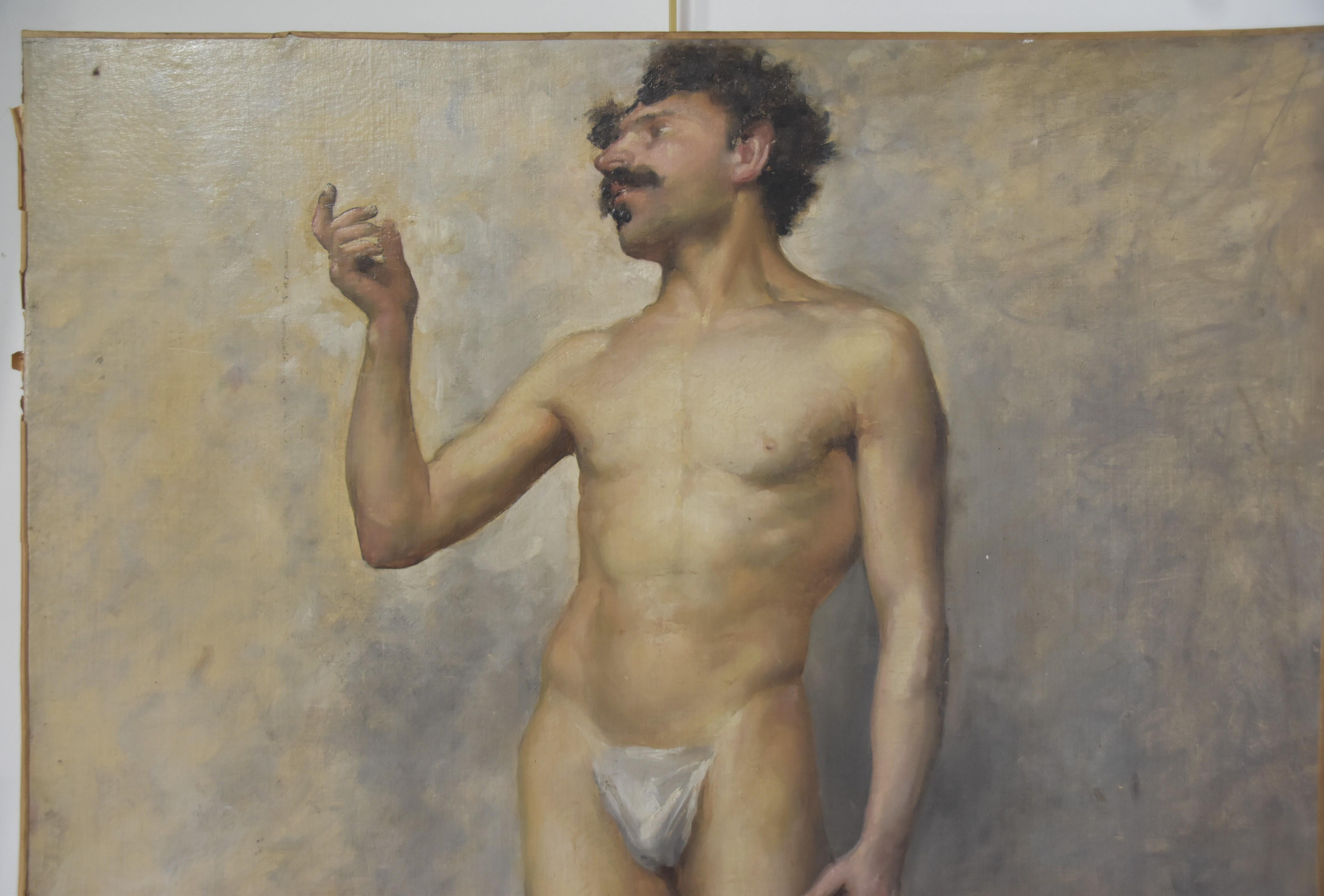 Edmond Suau (1871-1929) Une Académie, Standing man, signed oil on canvas For Sale 2