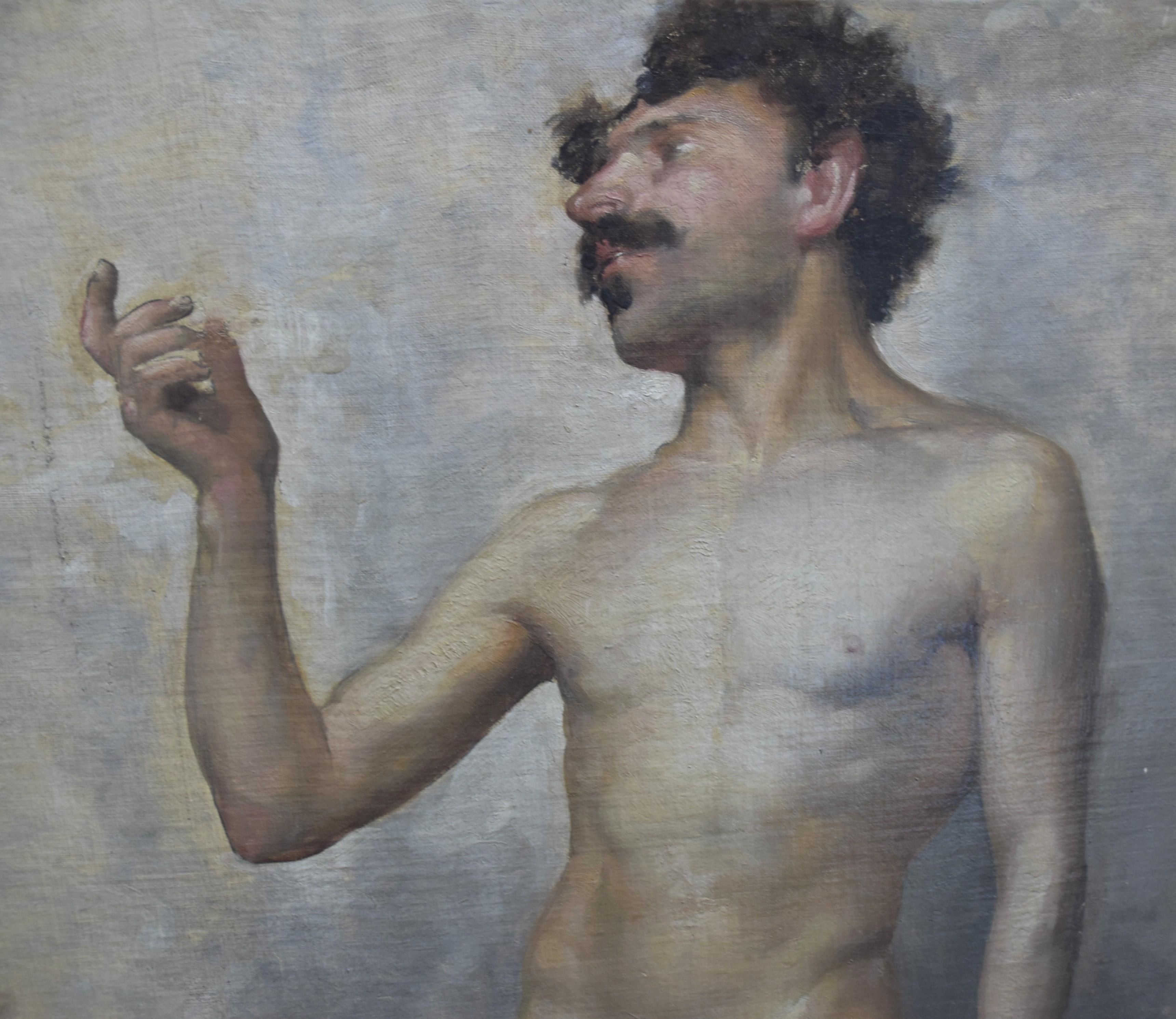 Edmond Suau (1871-1929) Une Académie, Standing man, signed oil on canvas For Sale 4