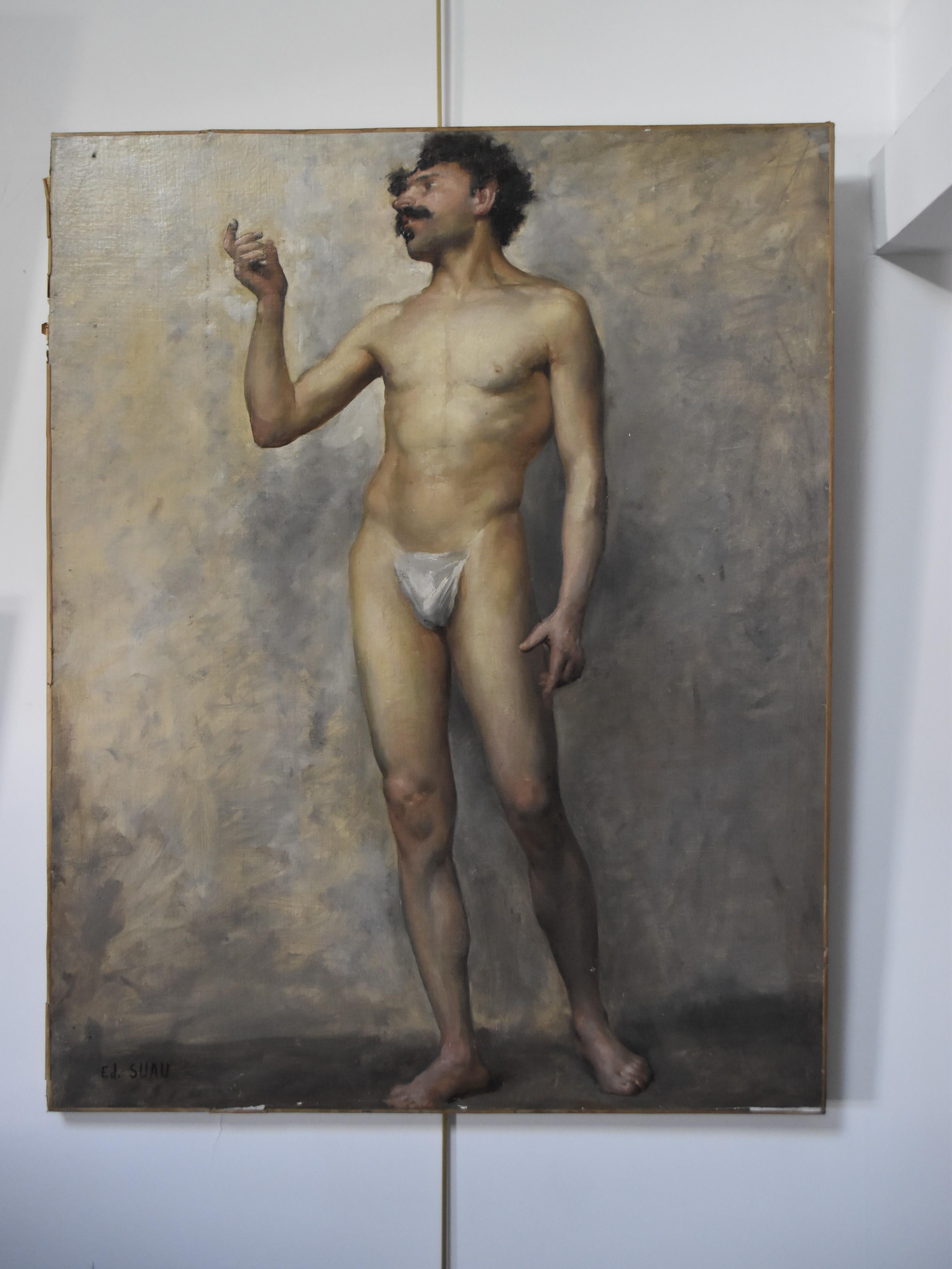 Edmond Suau (1871-1929) Une Académie, Standing man, signed oil on canvas For Sale 5