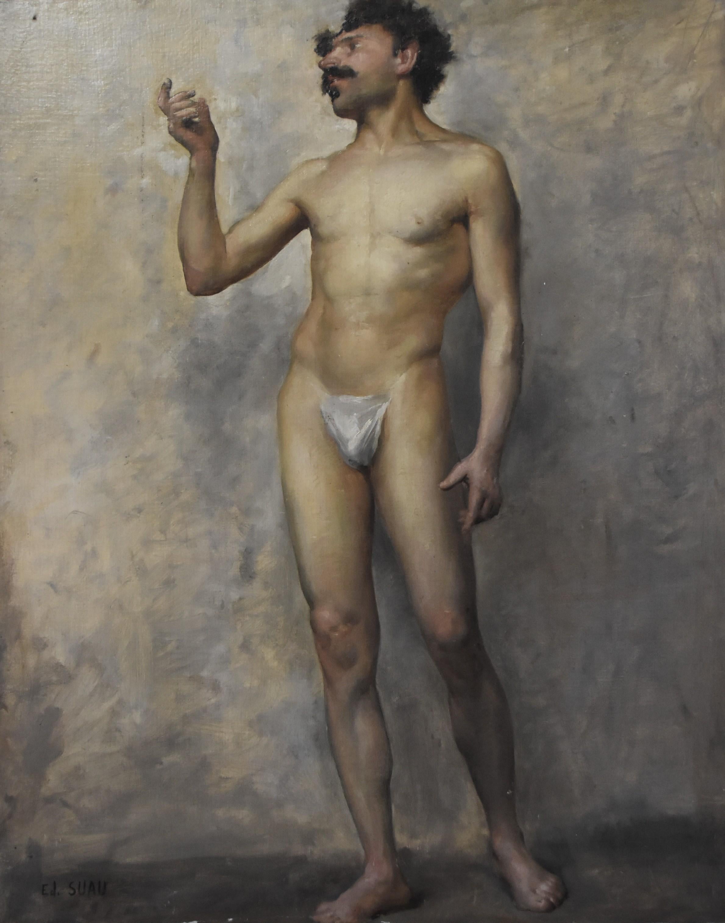 Edmond Suau (1871-1929) Une Académie, Standing man, signed oil on canvas