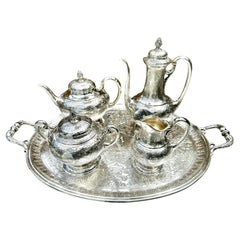 Edmond Tetard Juego de café o té de 5 piezas    C 1895 "PLATERO DEL REY"