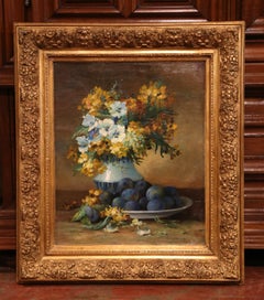19th Belgium Oil on Canvas Still Life Painting in Gilt Frame Signed Coppenolle