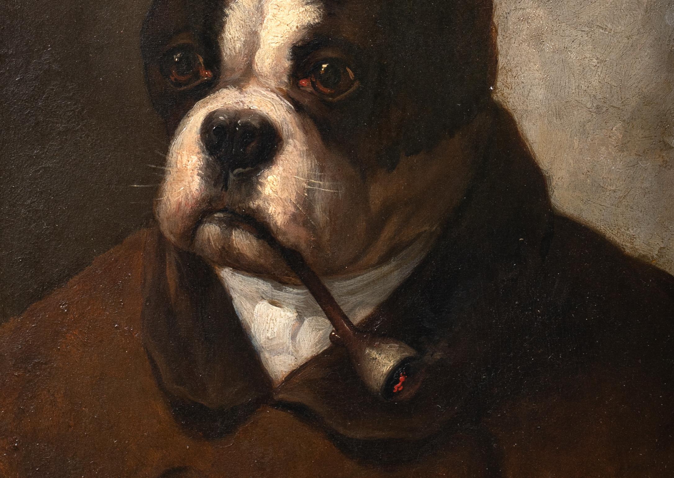 Portrait of An American Bulldog Smoking A Pipe, 19th Century

by Edmond Van Der Meulen (1841-1905) - one of a pair

19th Century Portrait of an American Bulldog smoking a pipe, oil on panel by Edmond Van Der Meulen. Early important and beautifully