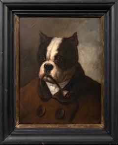 Portrait d'un bouledogue américain fumant une pipe, 19ème siècle