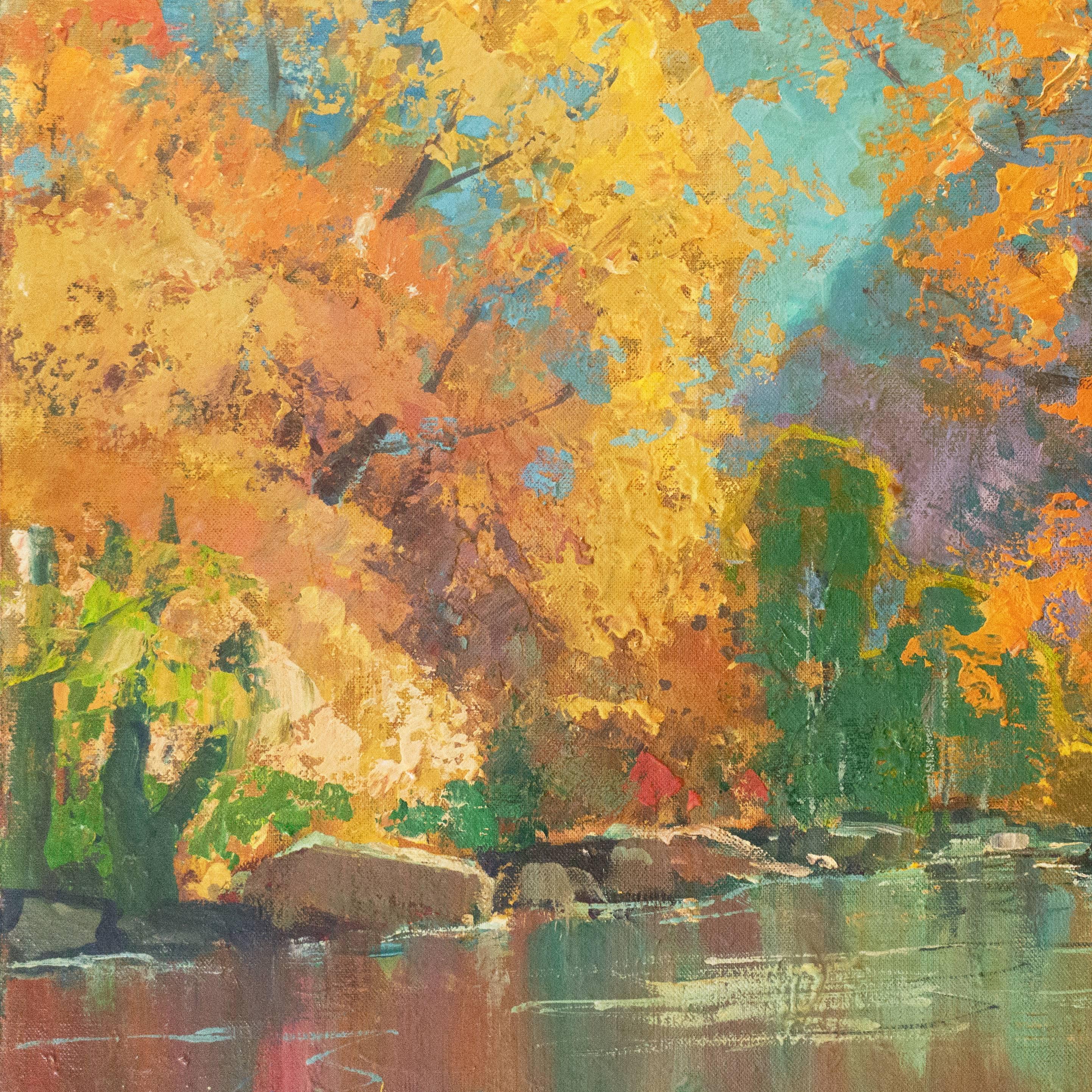 „Herbst River“, großes Ölgemälde, San Diego, Kalifornien Künstler, Chouinard Art Institute im Angebot 1