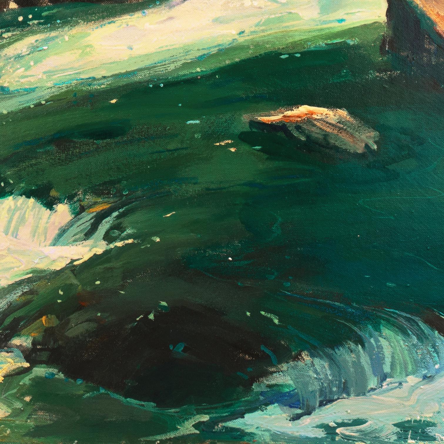 „Trout Stream“, großes Ölgemälde, San Diego, Kalifornien, Chouinard & Otis Art Institute (Post-Impressionismus), Painting, von Edmond Woods