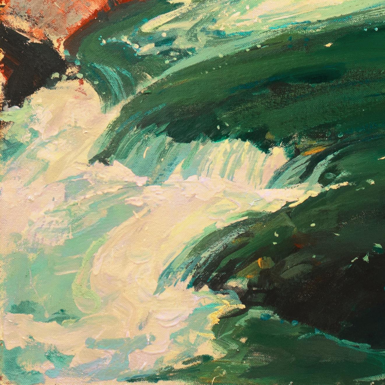 „Trout Stream“, großes Ölgemälde, San Diego, Kalifornien, Chouinard & Otis Art Institute (Schwarz), Landscape Painting, von Edmond Woods