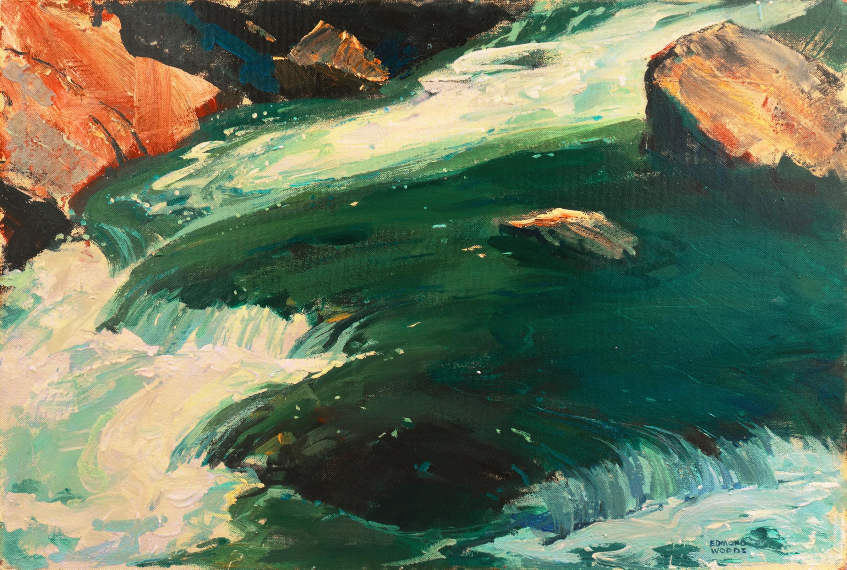 Edmond Woods Landscape Painting - 'Trout Stream', Large Oil, San Diego, California, Chouinard & Otis Art Institute
