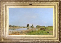 Antique Large landscape of a river in summer