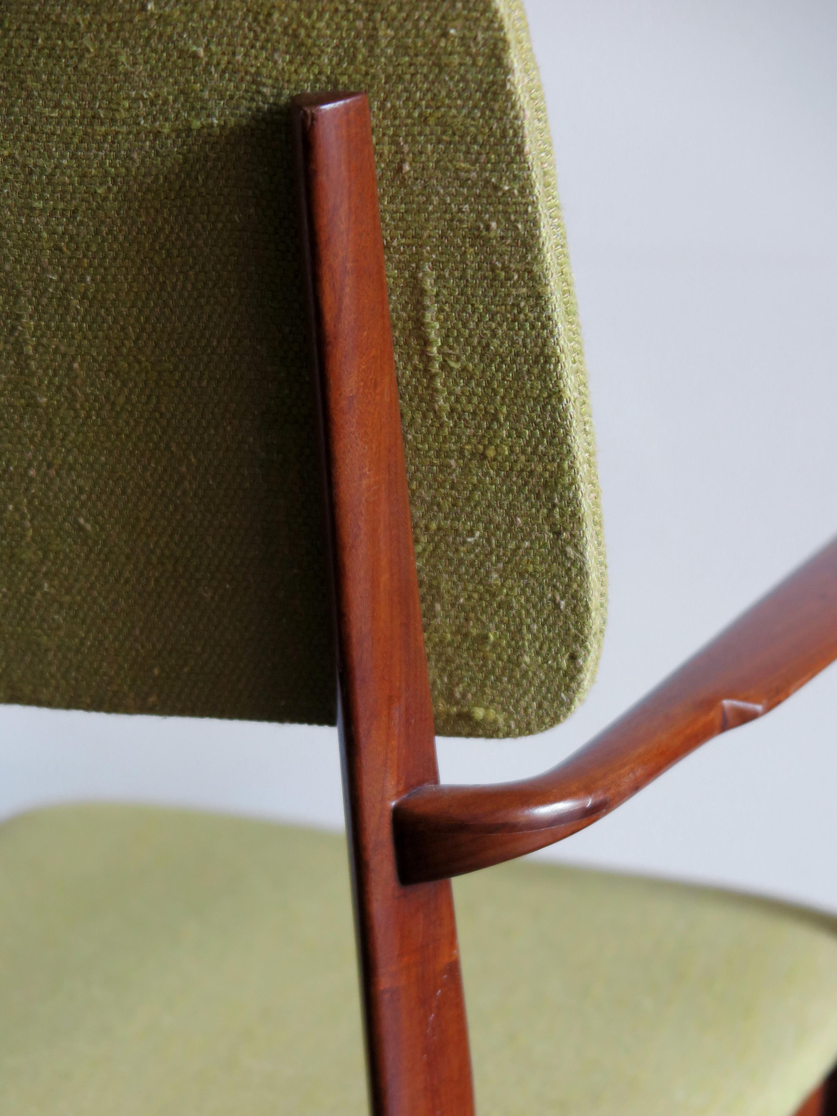 Edmondo Palutari for Dassi Italian Wood and Green Fabric Chair Armchair, 1950s 6