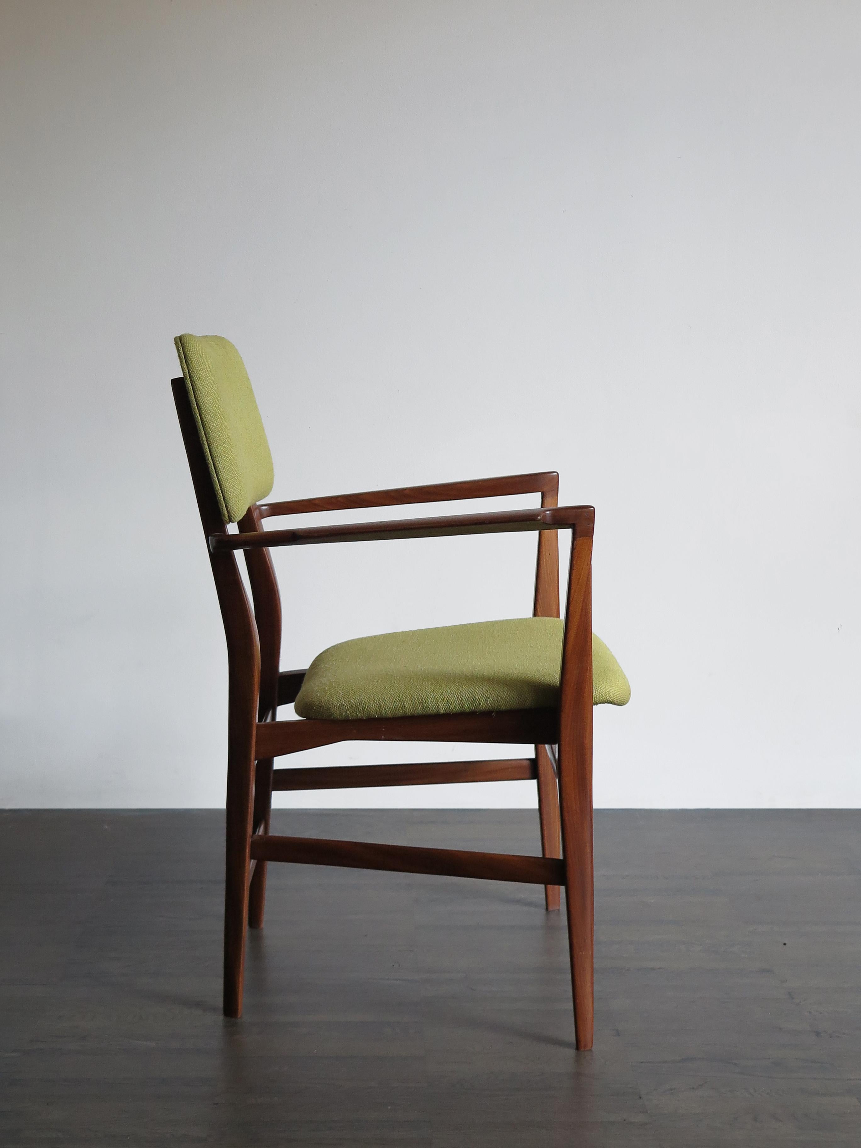 Mid-Century Modern Edmondo Palutari for Dassi Italian Wood and Green Fabric Chair Armchair, 1950s