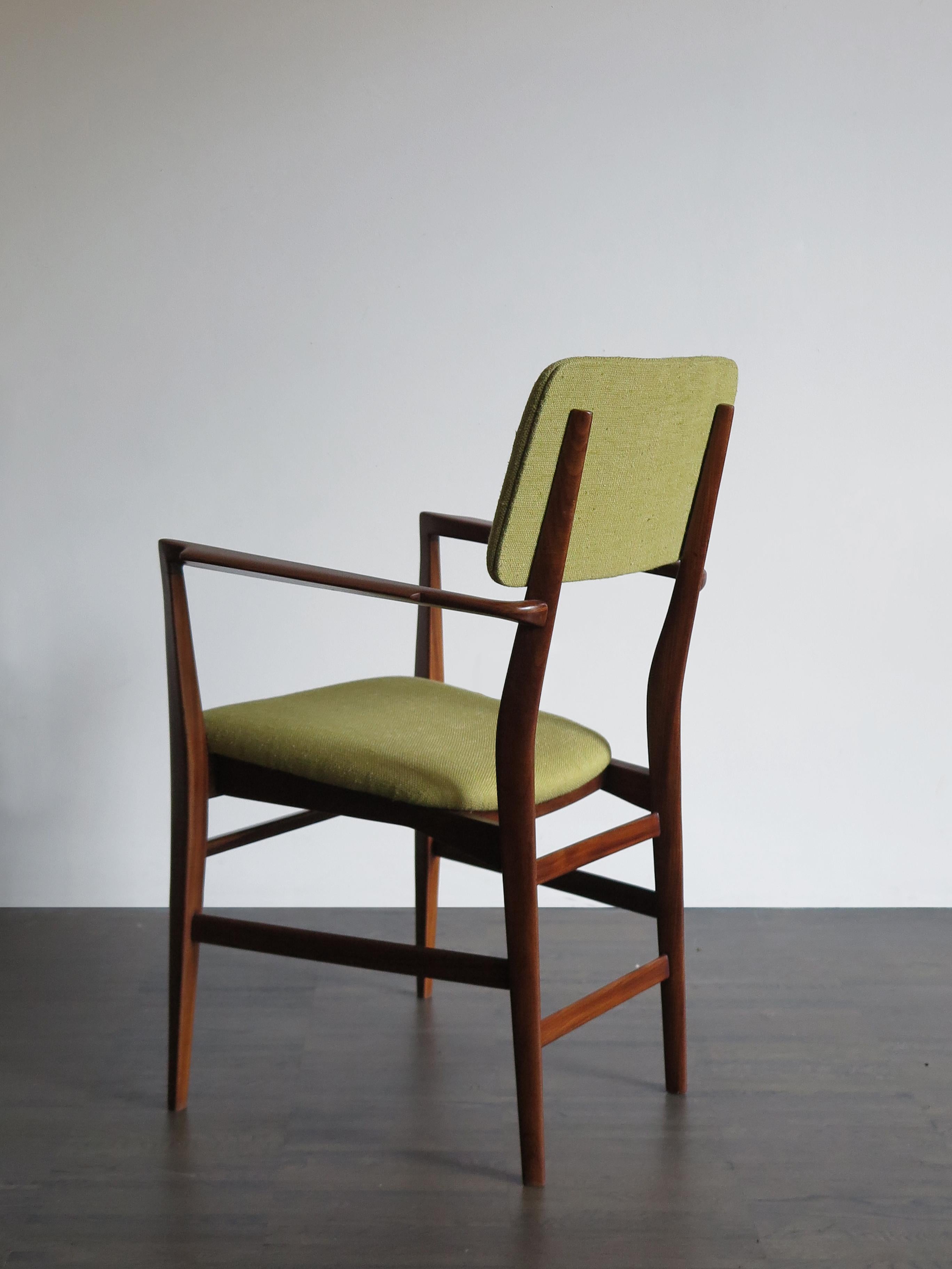 Edmondo Palutari for Dassi Italian Wood and Green Fabric Chair Armchair, 1950s In Good Condition In Reggio Emilia, IT