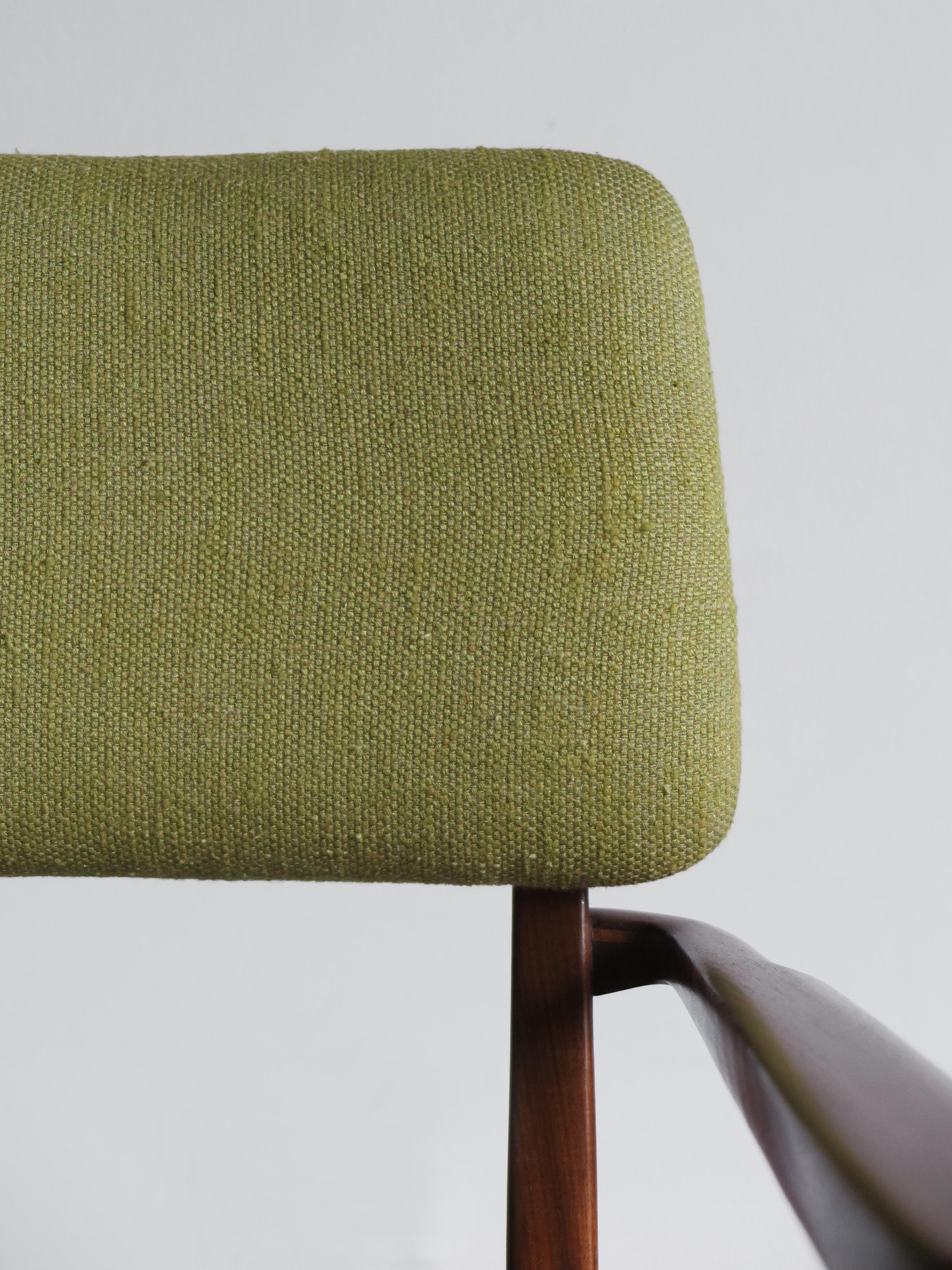 Mid-20th Century Edmondo Palutari for Dassi Italian Wood and Green Fabric Chair Armchair, 1950s