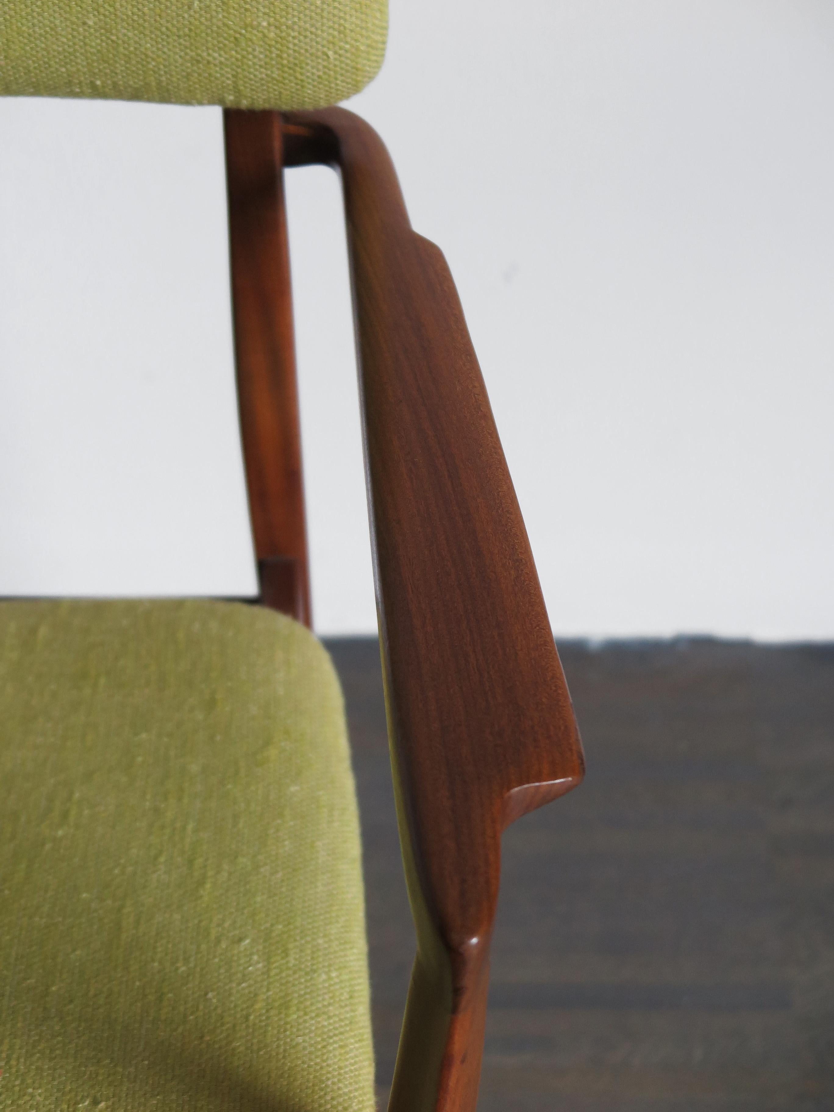 Edmondo Palutari for Dassi Italian Wood and Green Fabric Chair Armchair, 1950s 1