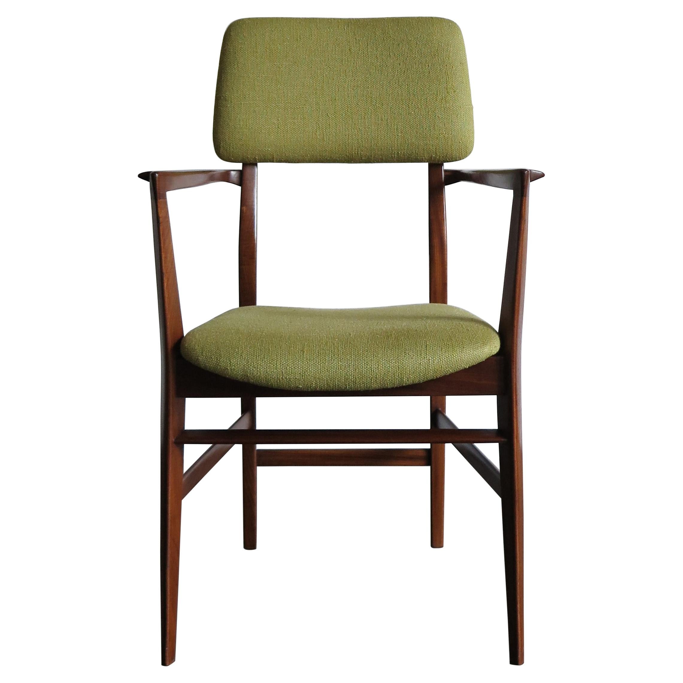 Edmondo Palutari for Dassi Italian Wood and Green Fabric Chair Armchair, 1950s