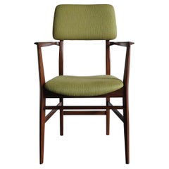 Edmondo Palutari for Dassi Italian Wood and Green Fabric Chair Armchair, 1950s