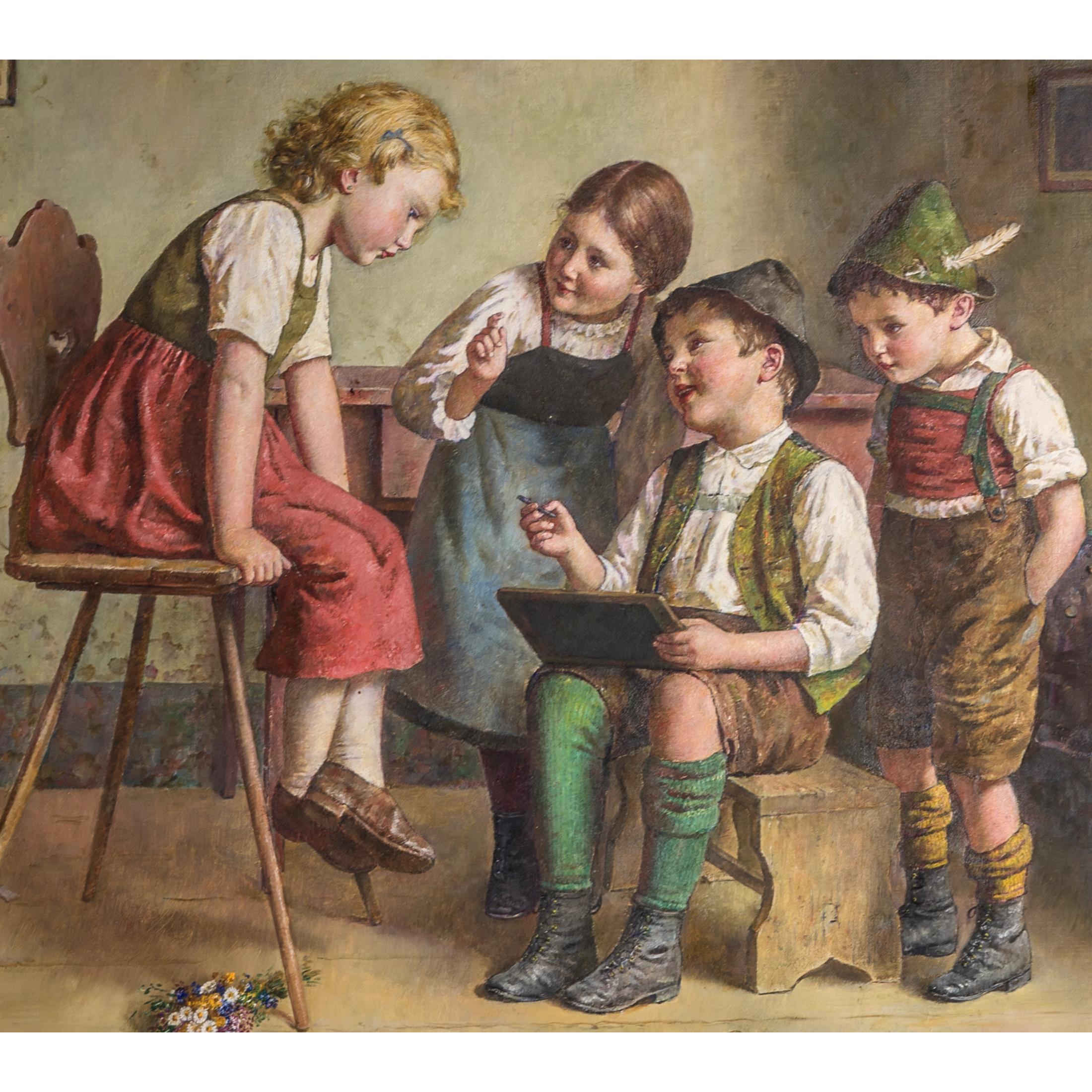 A fine Edmund Adler Painting of Children Gathered in a Parlor For Sale 1