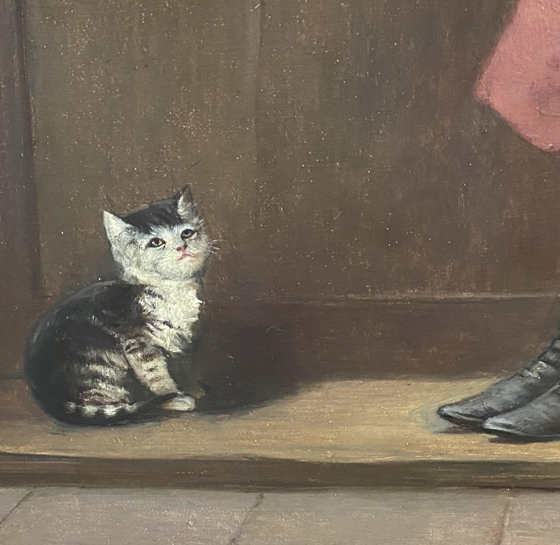 Girl & Cat in a Doorway - Realist Painting by Edmund Adler