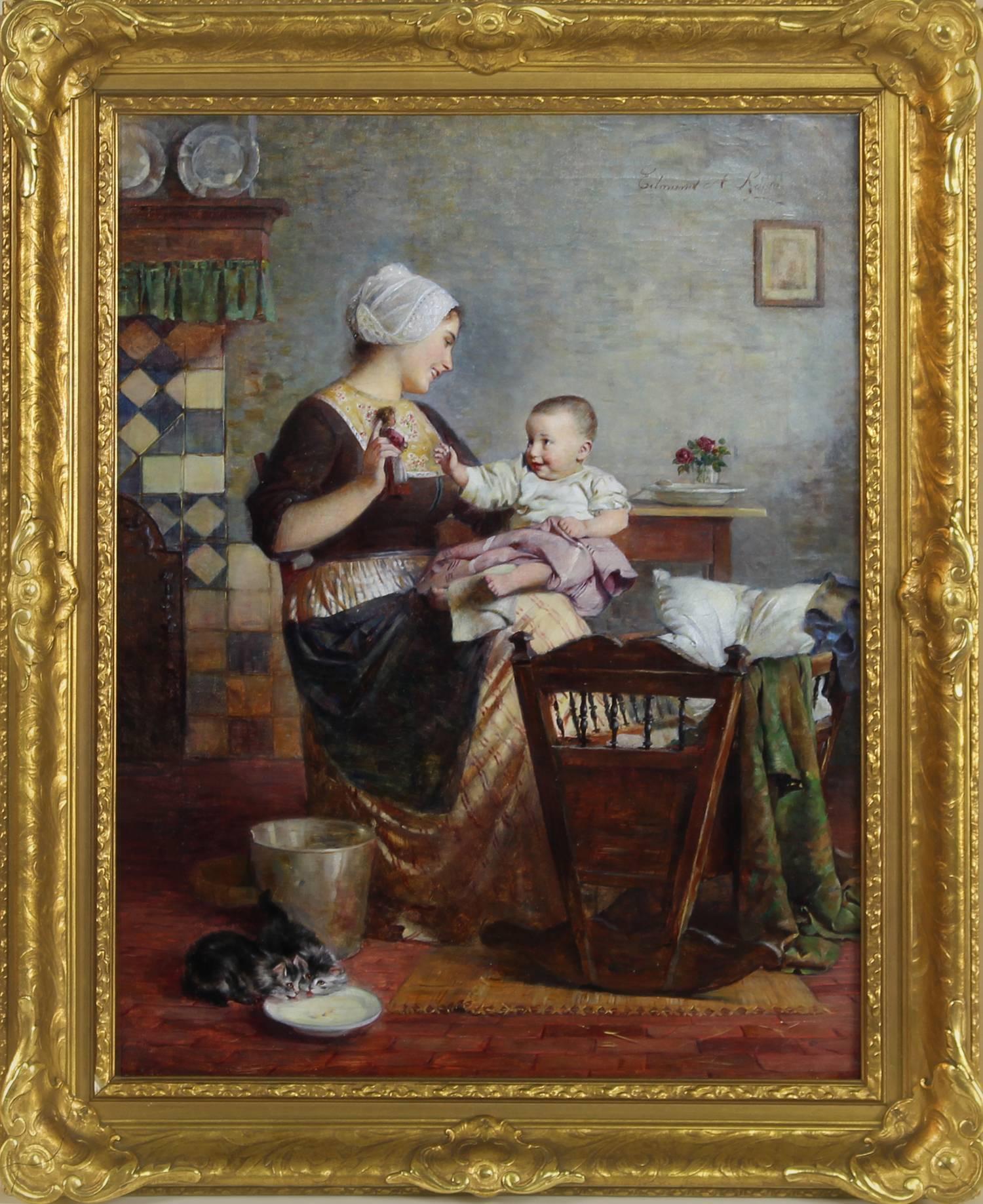 Mother and Child - Painting by Edmund Adler