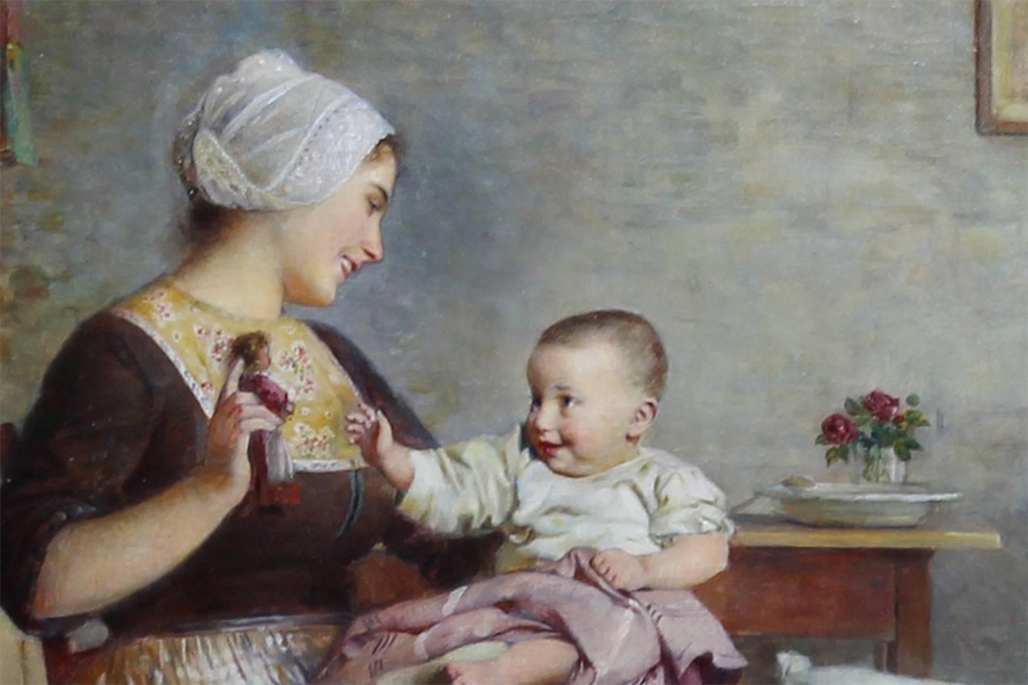 Mother and Child - Realist Painting by Edmund Adler