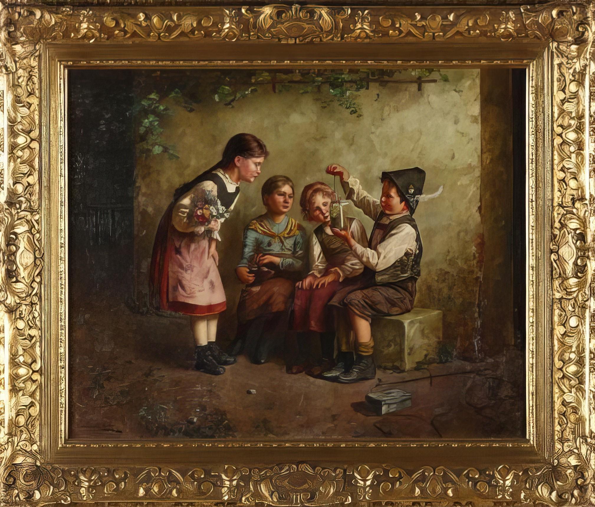 The New Pet (Le nouvel animal de compagnie) - Painting de Edmund Adler