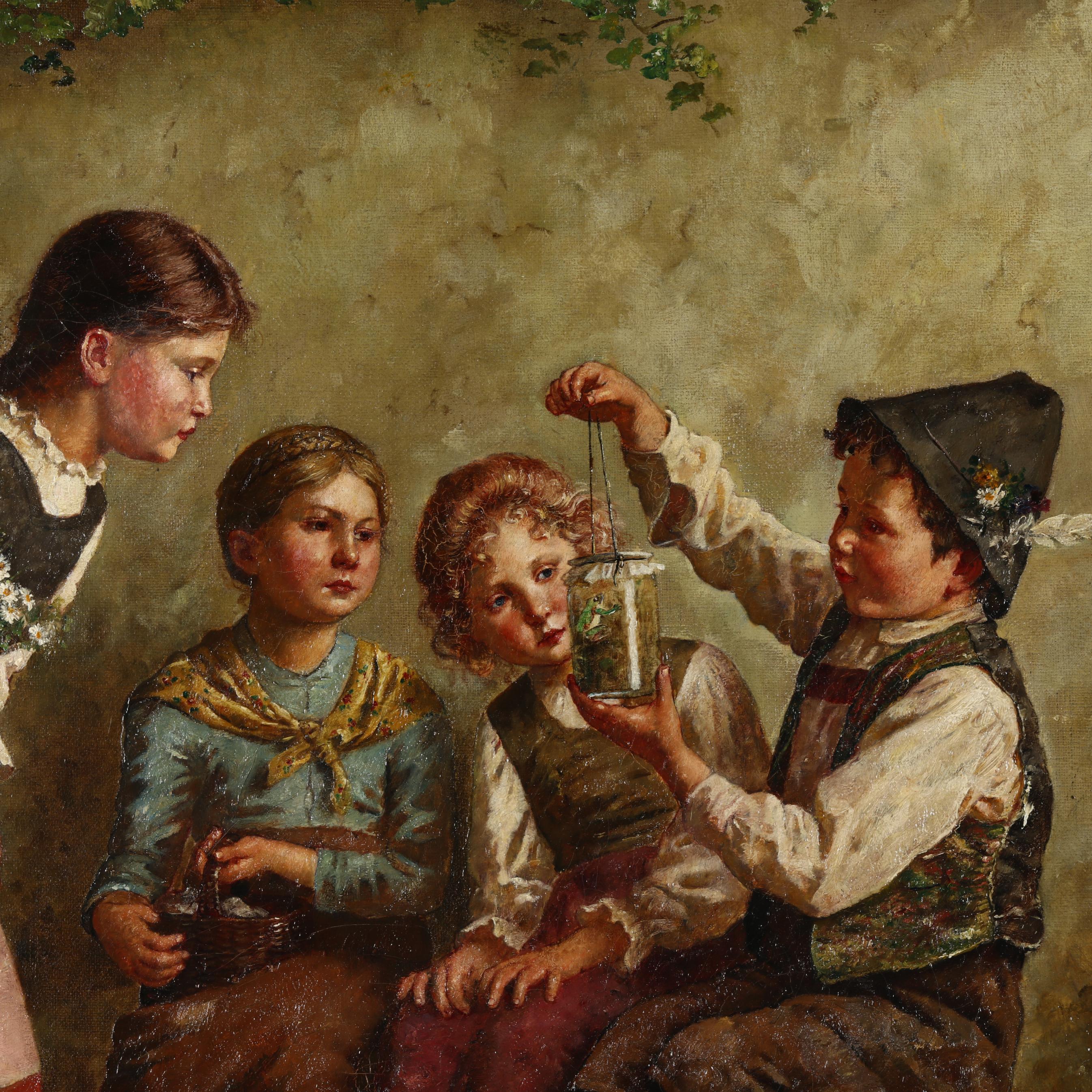 The New Pet (Le nouvel animal de compagnie) - Marron Portrait Painting par Edmund Adler