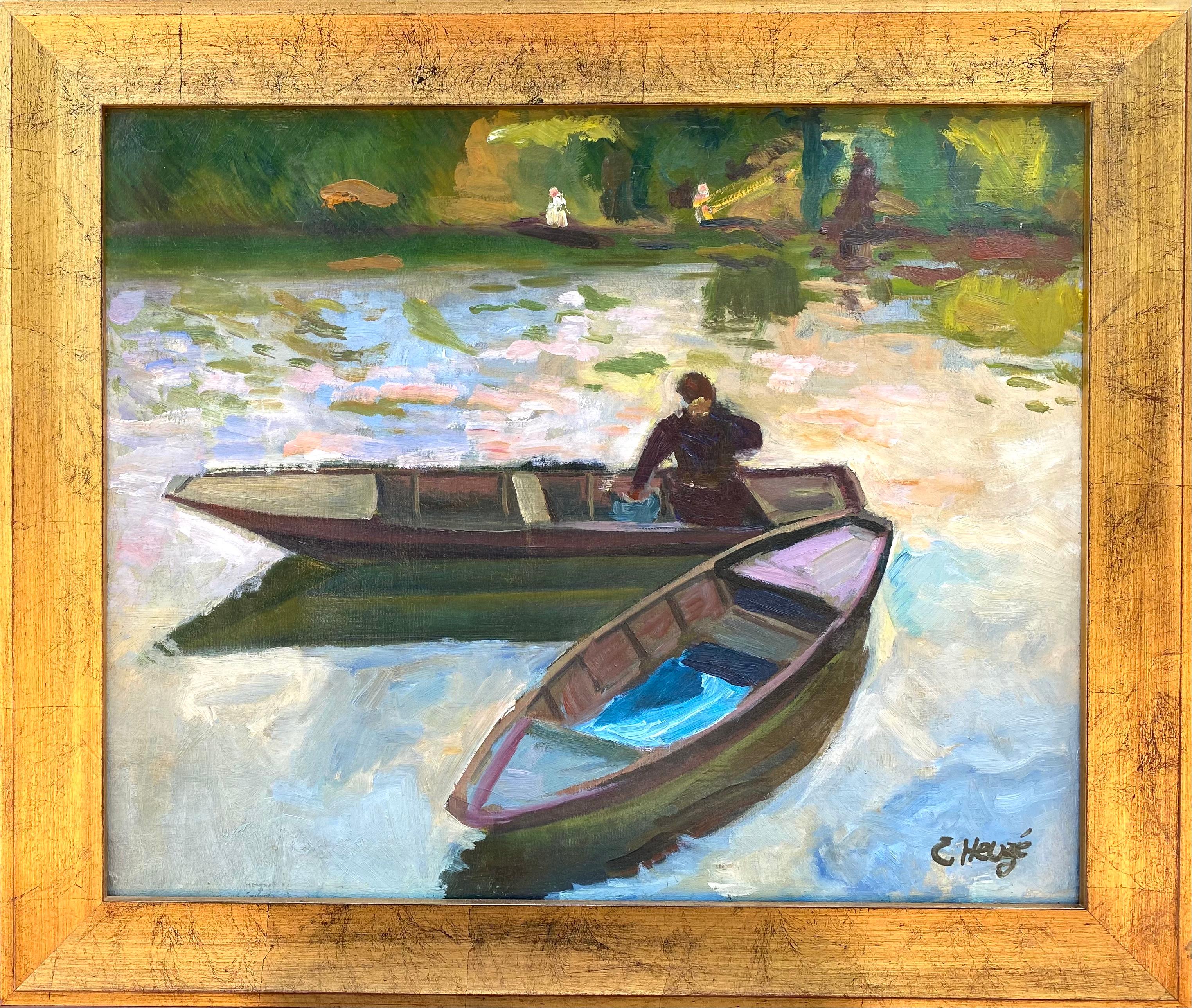 “Dans la Rivière” - Painting by Edmund Amedee Heuze 