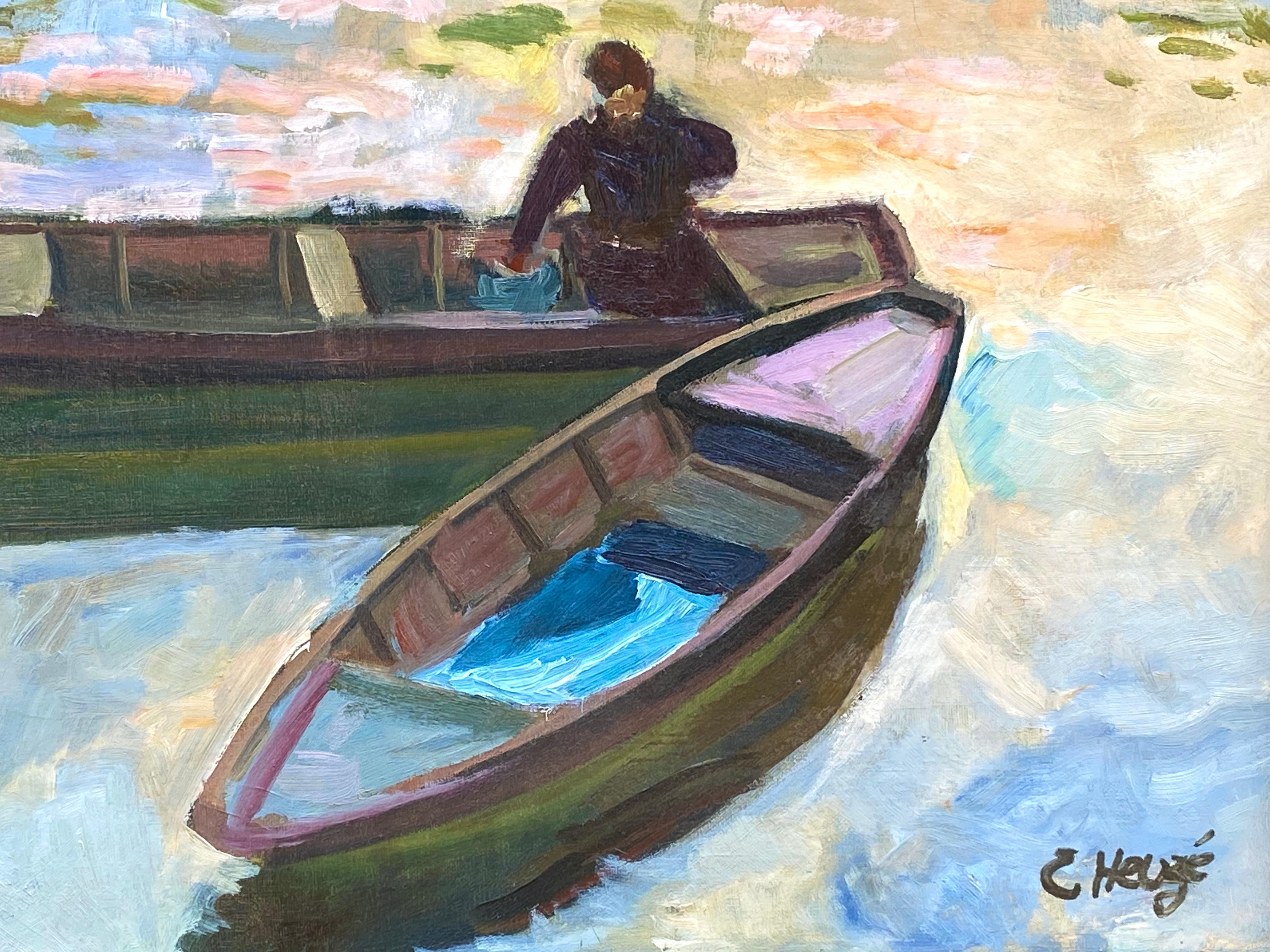 “Dans la Rivière” - Post-Impressionist Painting by Edmund Amedee Heuze 