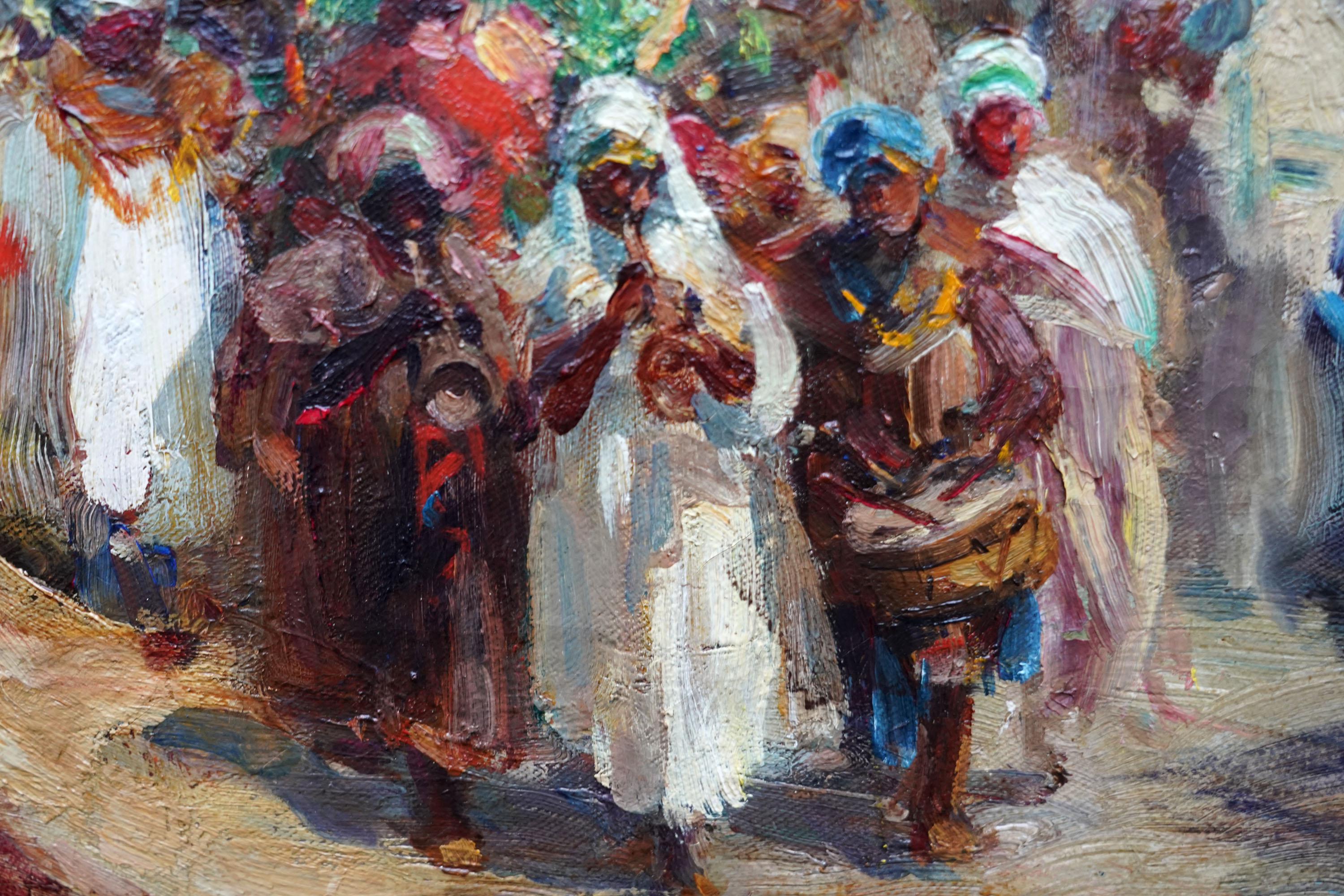 Este magnífico óleo orientalista británico es obra del célebre artista Edmund Aubrey Hunt. Pintada en 1916, la composición es un Hajj o peregrinación a La Meca. Hunt y su segunda esposa, Maude Chadwick, se instalaron en Tánger tras casarse en 1892,